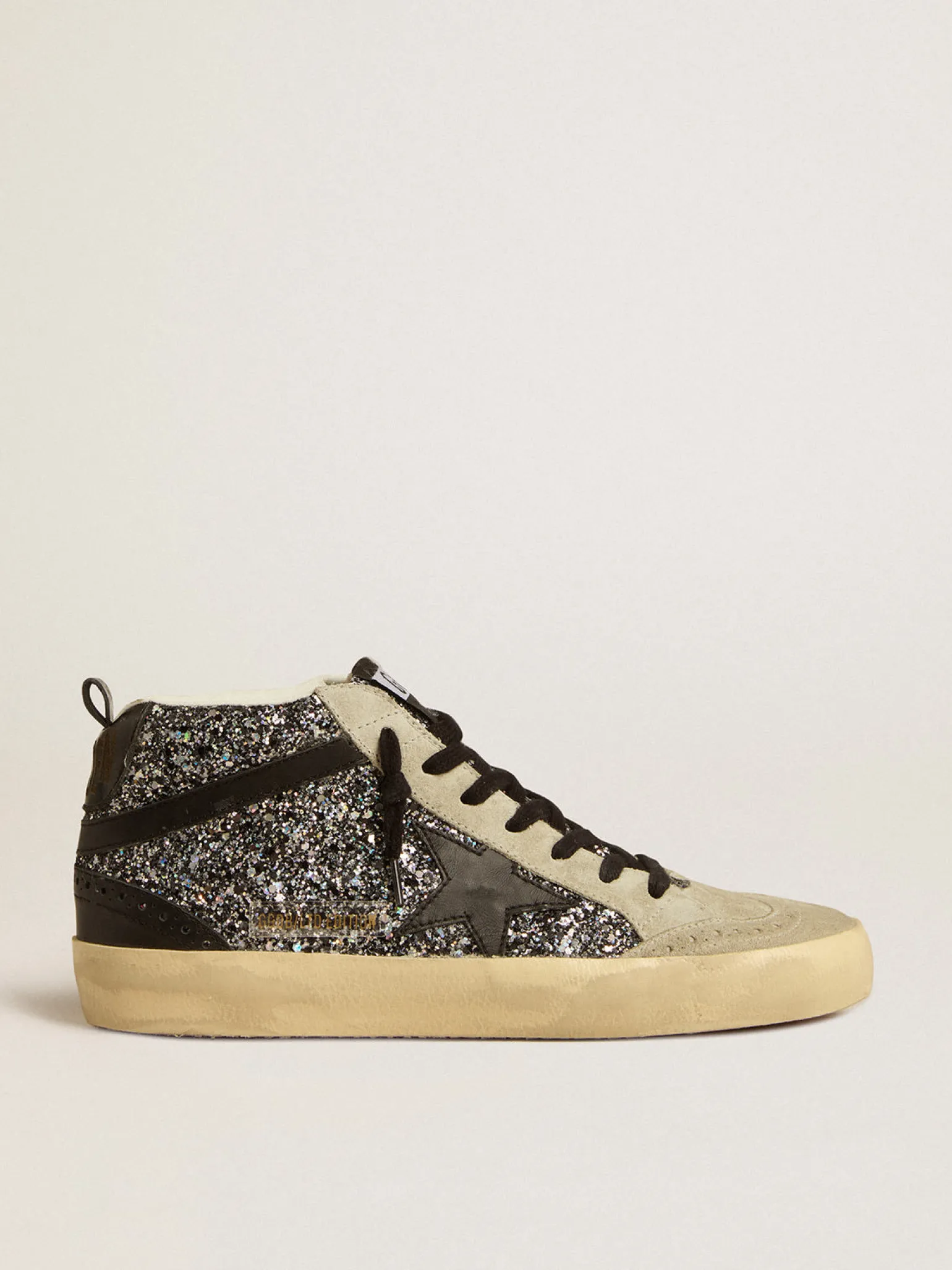 Online Mid Star LTD de glitter preto com estrela e lista de couro preto MULHER Mid Star