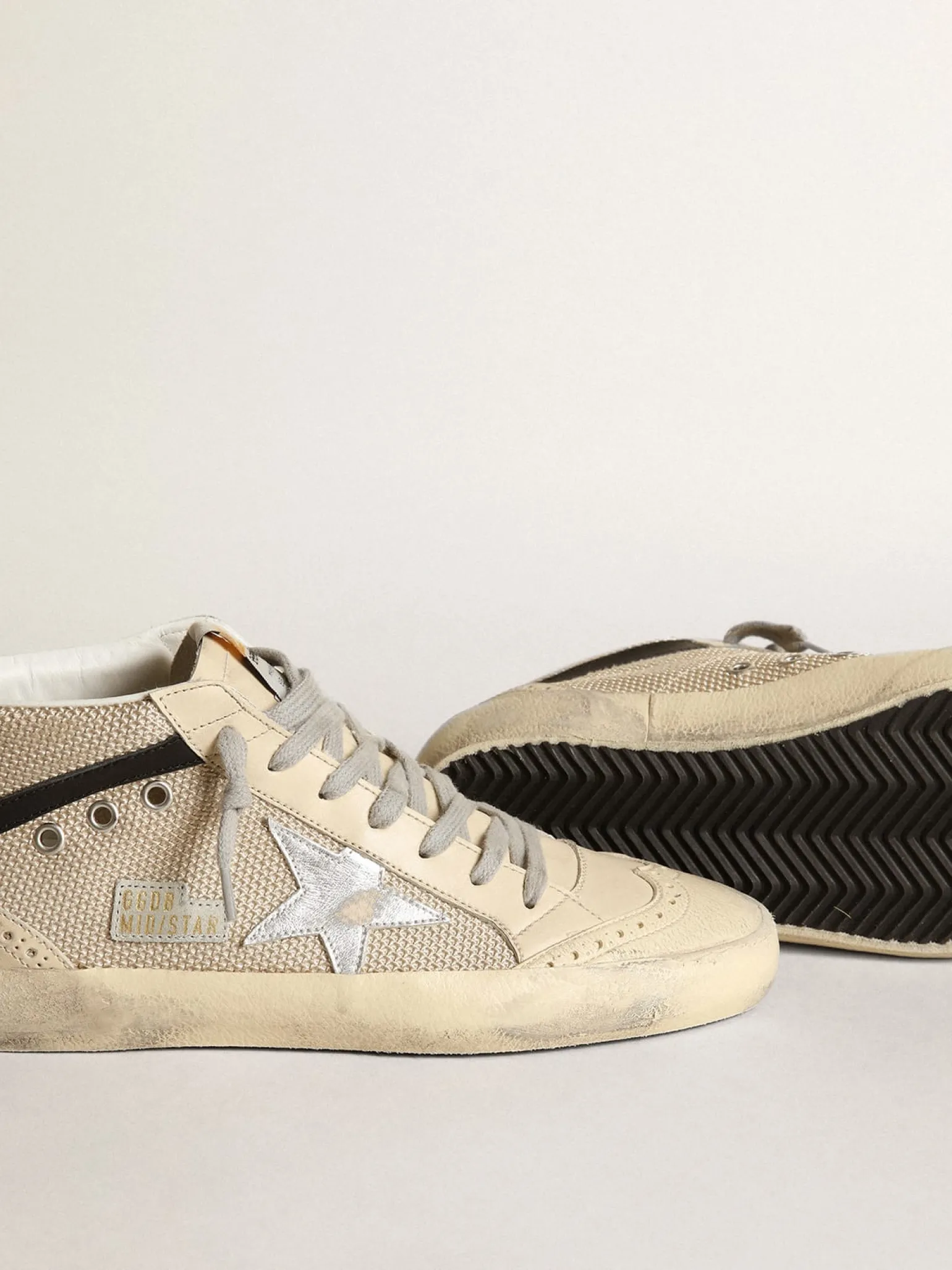 Discount Mid Star LTD feminino de tela cor creme com estrela prateada MULHER Mid Star