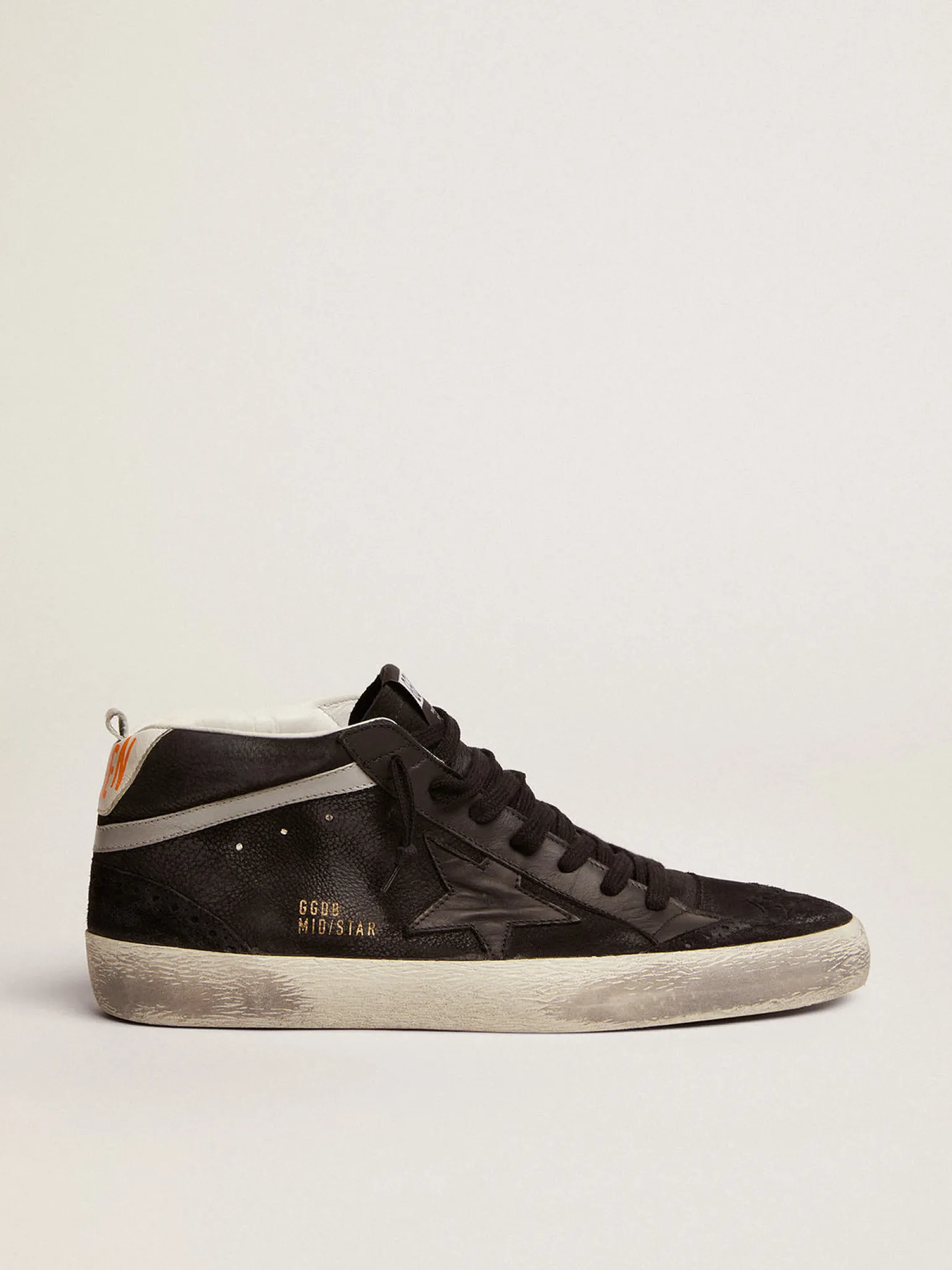 Best Sale Mid Star masculino de nubuk com estrela de couro preto e lista prateada Mid Star