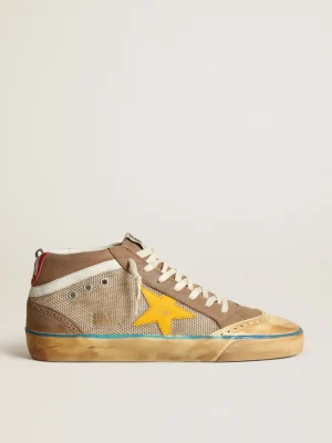Flash Sale Mid Star masculino de tela bege, nubuk havana-rosado e estrela amarela Mid Star