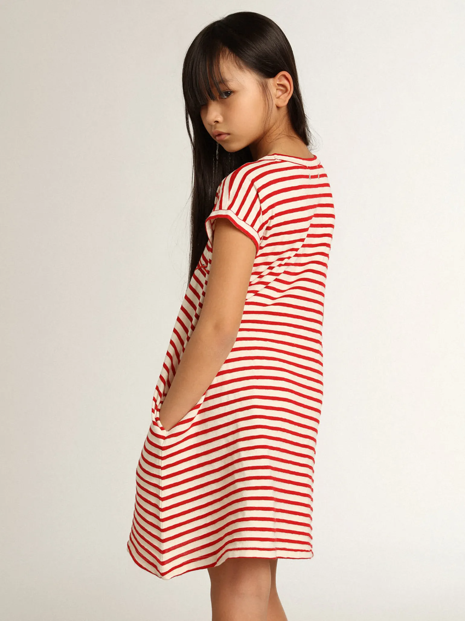 Flash Sale Minivestido com listras brancas e vermelhas e bordado na frente Roupas de cima (4-12 years)