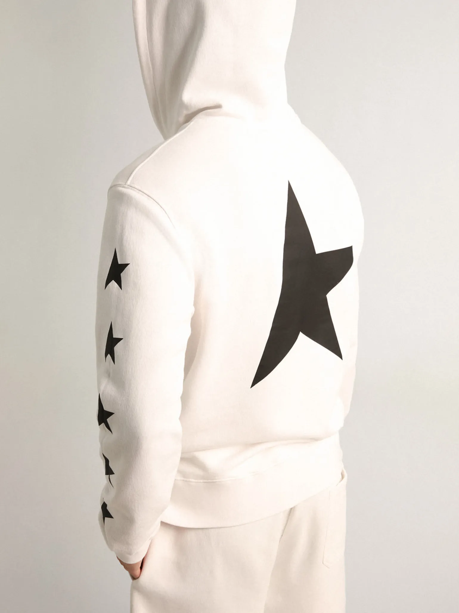 Best Sale Moletom com capuz Alighiero Coleção Star branco vintage com estrelas pretas em contraste Moletons