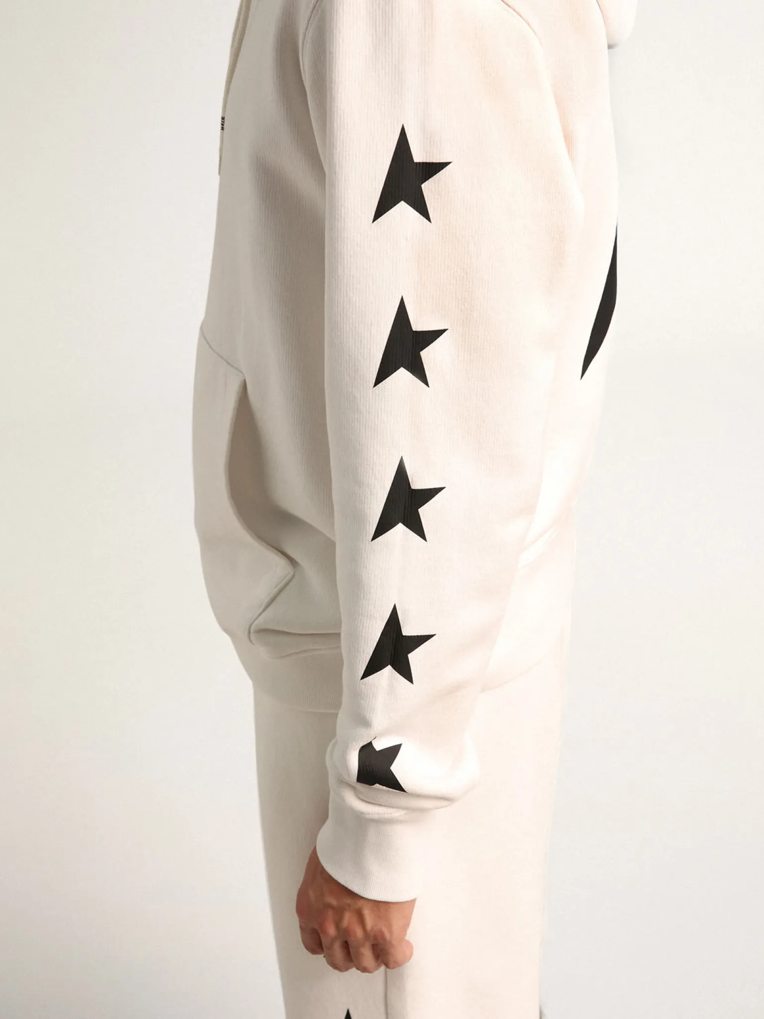 Best Sale Moletom com capuz Alighiero Coleção Star branco vintage com estrelas pretas em contraste Moletons