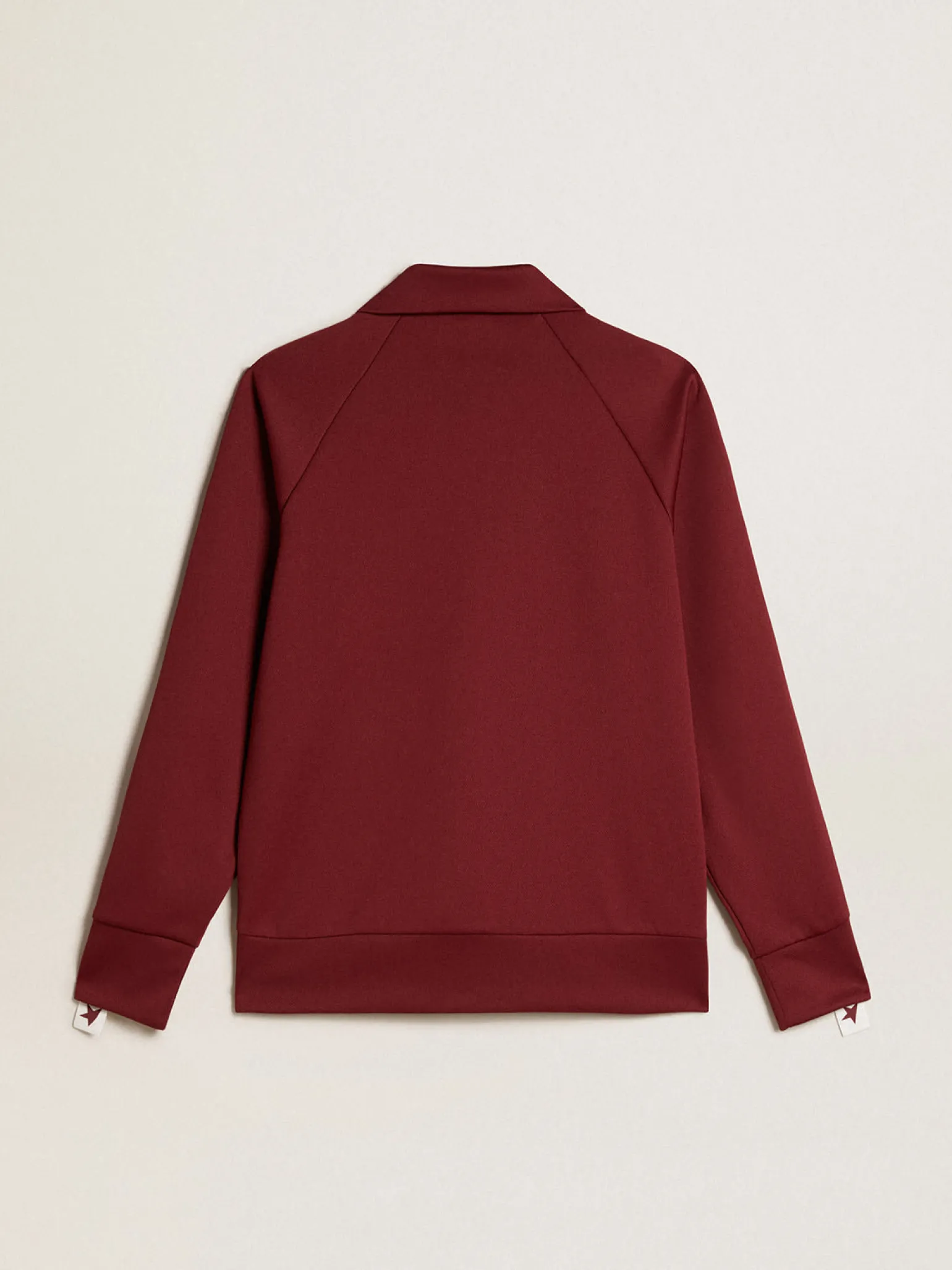 Fashion Moletom feminino bordô com zíper, faixa branca e estrelas em contraste MULHER Moletons