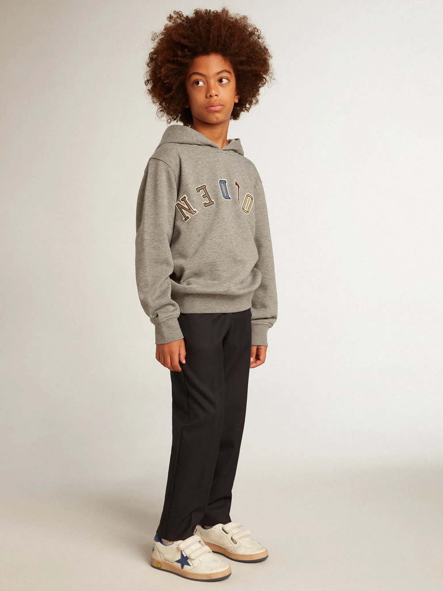 New Moletom infantil masculino com capuz de algodão cinza Roupas de cima (4-12 years)