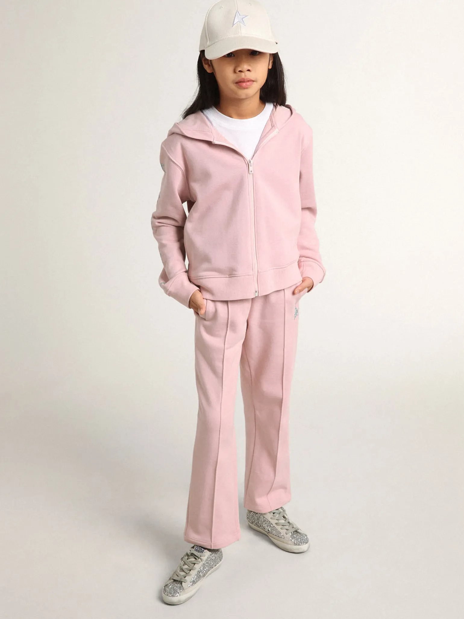 Hot Moletom rosa com capuz e estrelas de glitter prateado Roupas de cima (4-12 years)