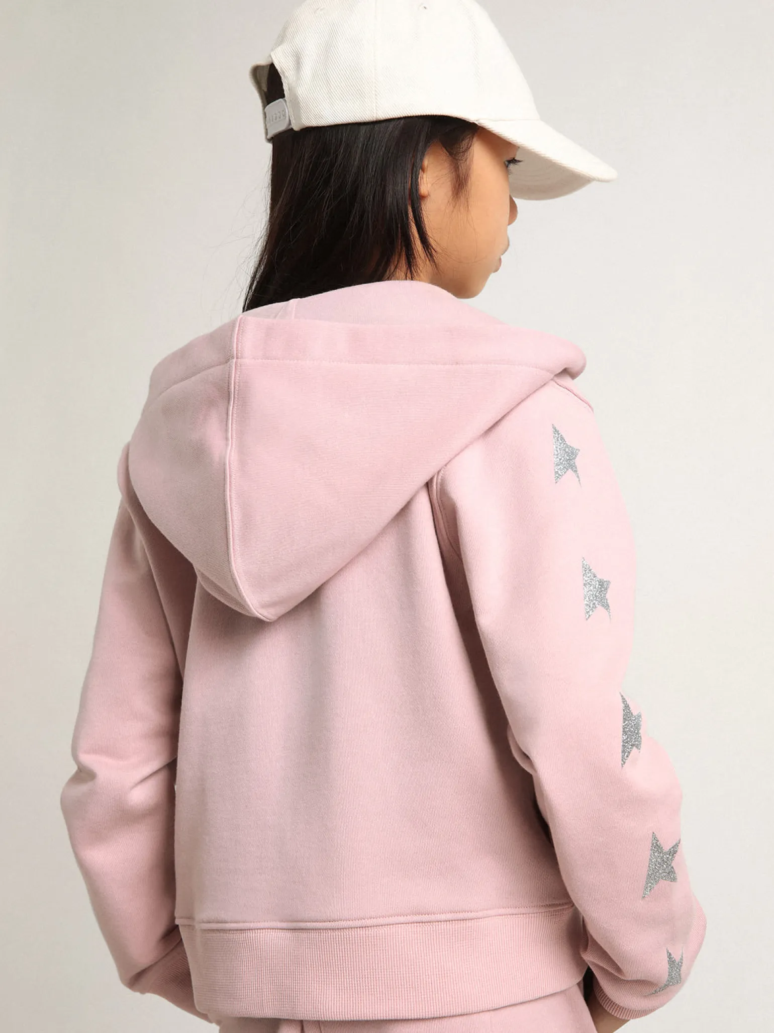 Hot Moletom rosa com capuz e estrelas de glitter prateado Roupas de cima (4-12 years)