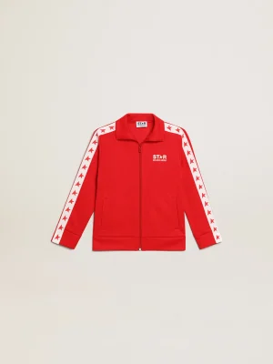 Discount Moletom vermelho com zíper, listras brancas e estrelas vermelhas Roupas de cima (4-12 years) | Roupas de cima (4-12 years)
