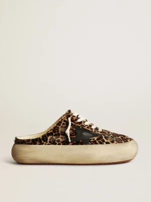 Flash Sale Mule Space-Star feminino de cavalinho leopardo e estrela preta MULHER Space-Star