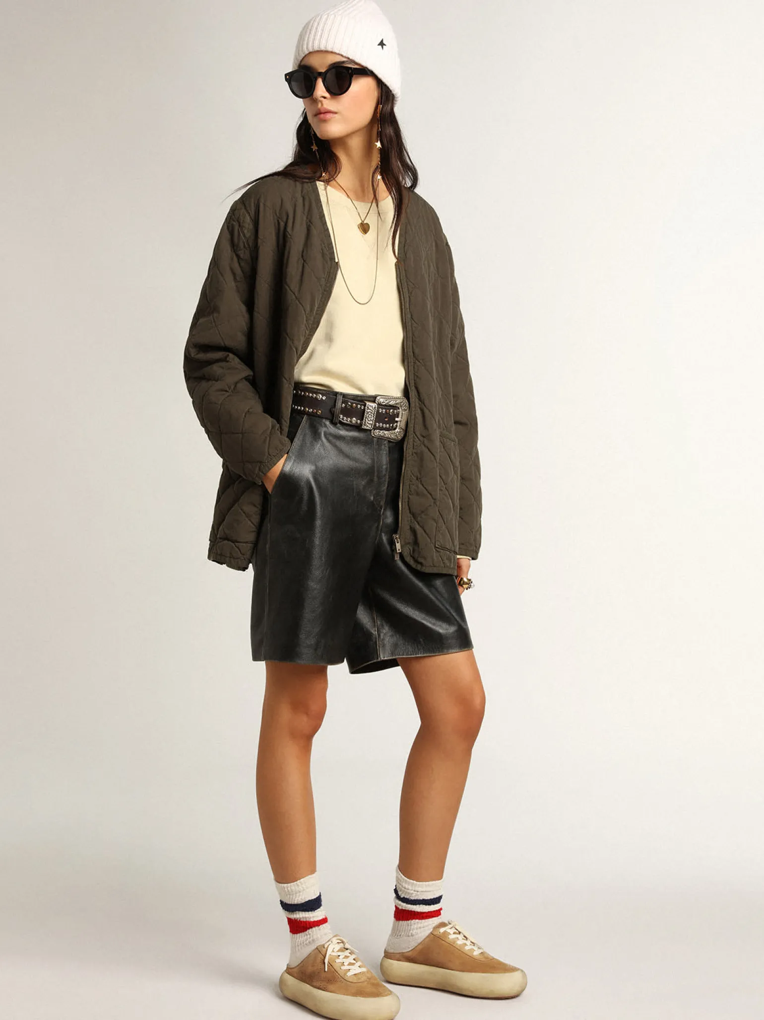 Clearance Mule Space-Star feminino de suede cor tabaco com estrela perfurada MULHER Space-Star