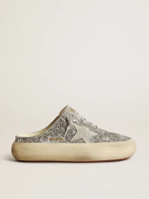 Store Mule Space-Star feminino em glitter com estrela e talão cinza gelo MULHER Space-Star