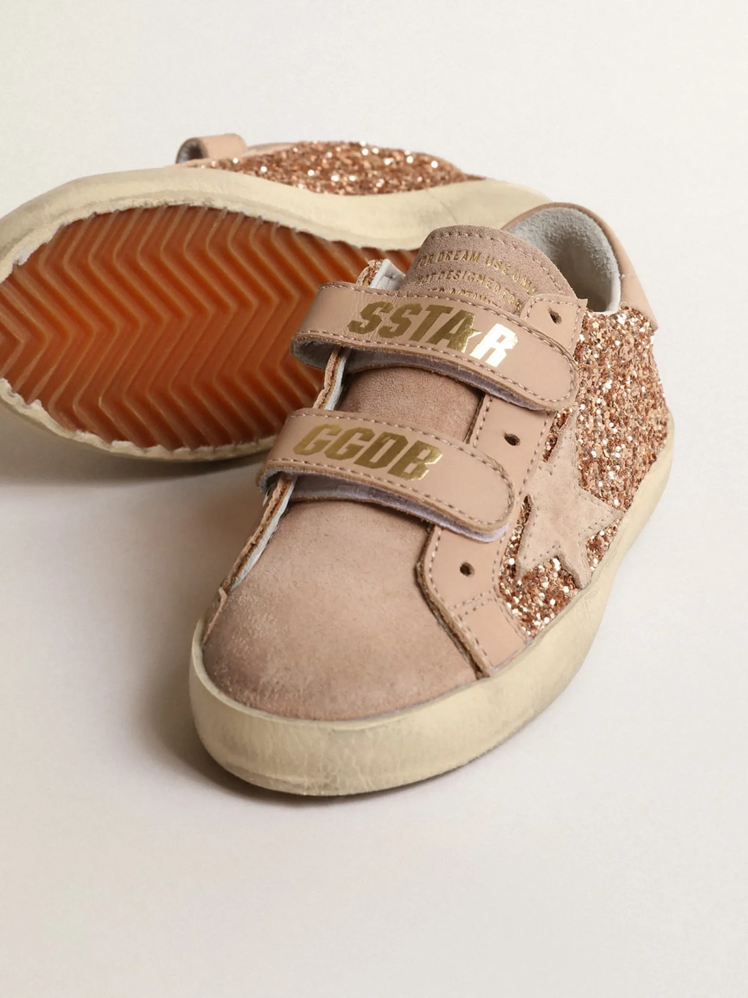 Best Sale Old School Young de glitter rosa pêssego com estrela de suede rosa Meninas (4-10 anos)