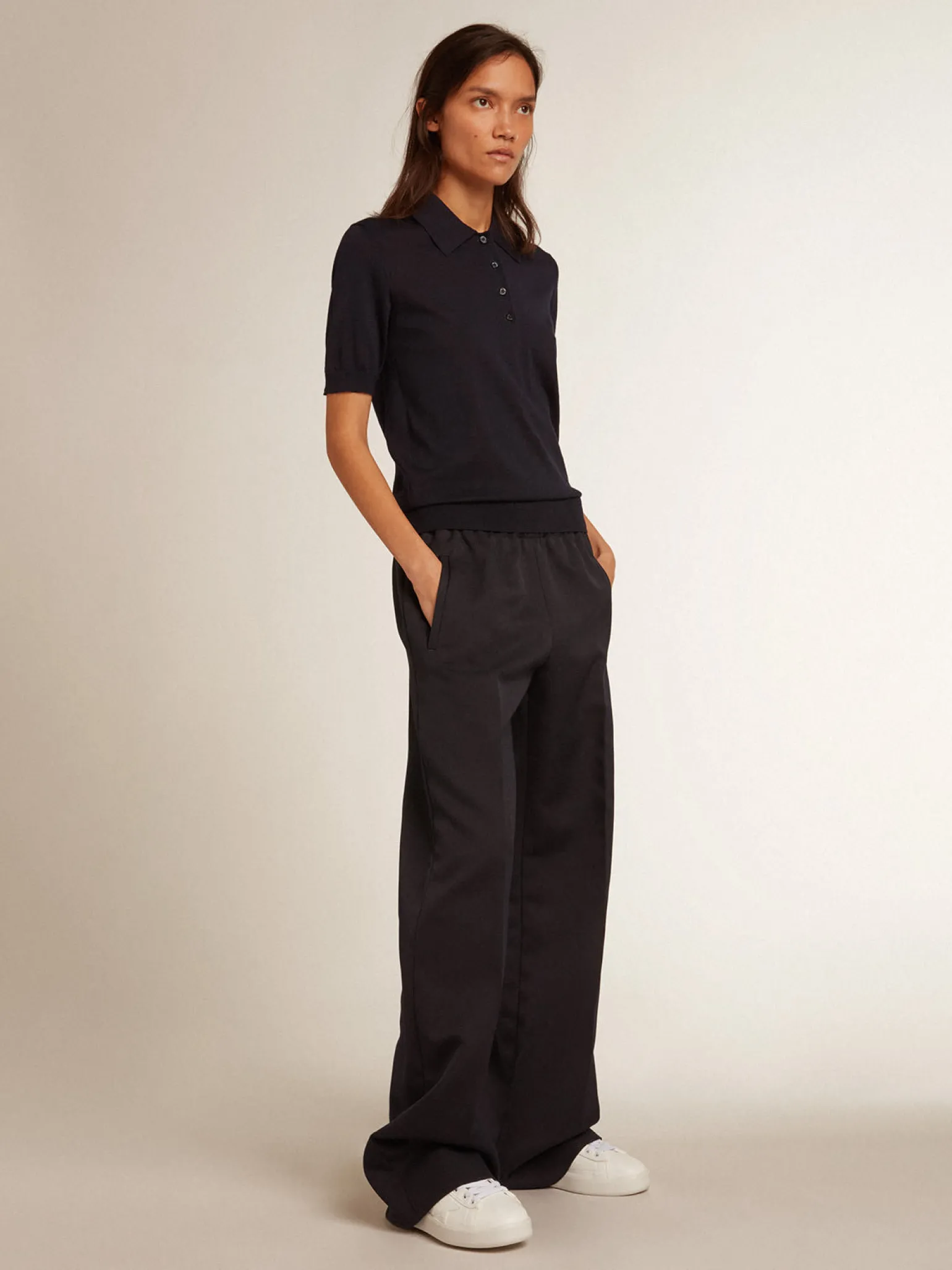 Best Sale Polo feminina de lã merino azul-marinho MULHER Camisetas