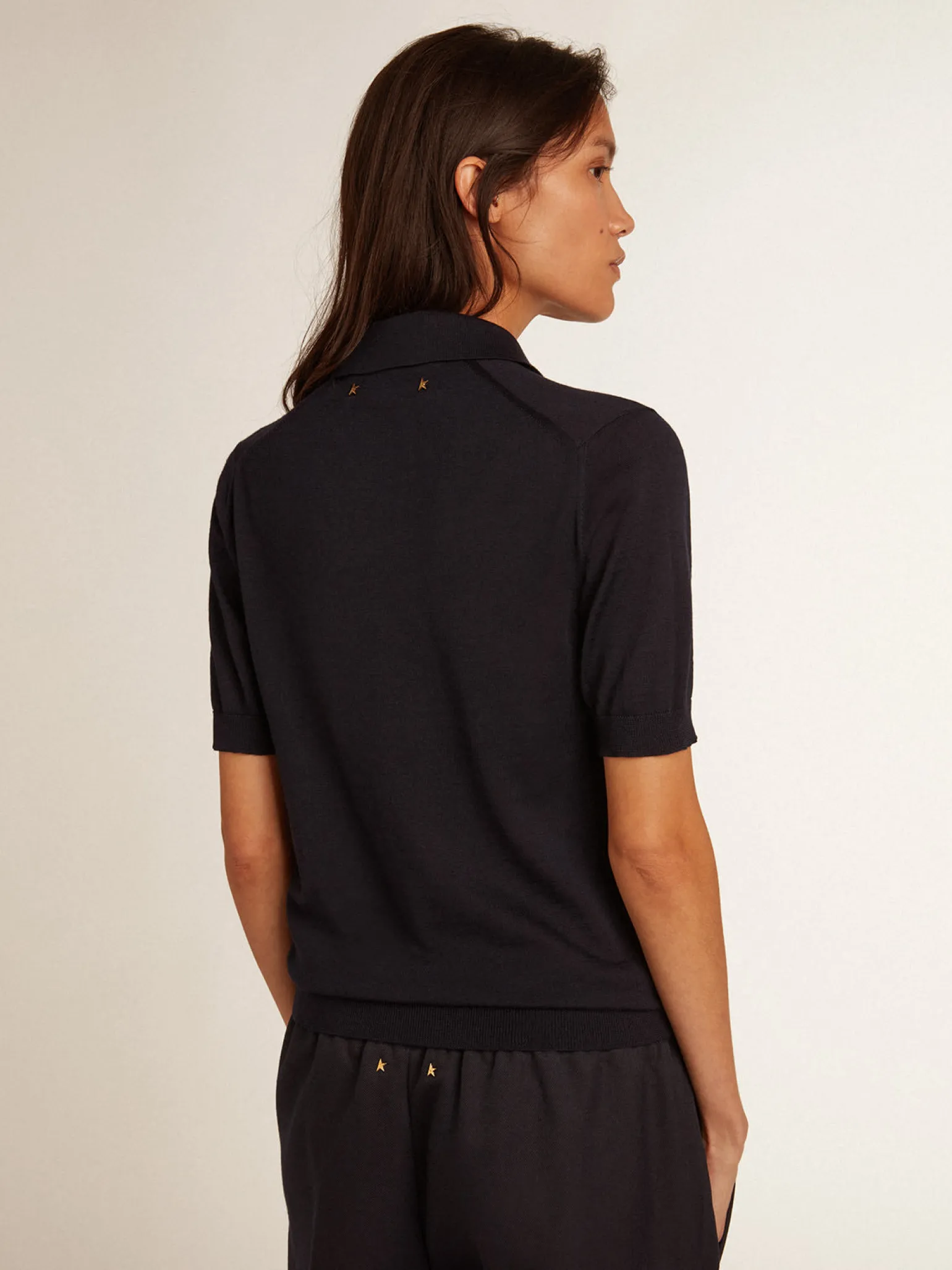 Best Sale Polo feminina de lã merino azul-marinho MULHER Camisetas