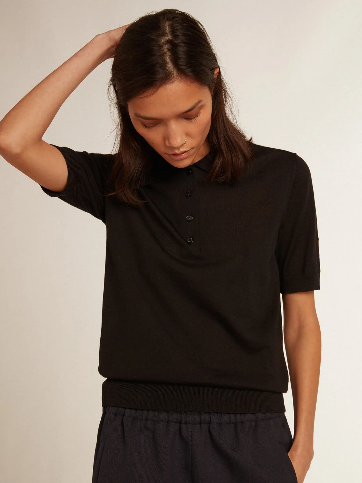 Cheap Polo feminina de lã merino preta MULHER Camisetas