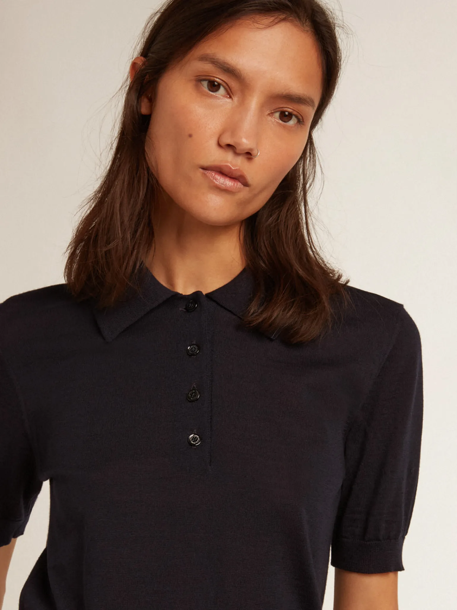 Best Sale Polo feminina de lã merino azul-marinho MULHER Camisetas