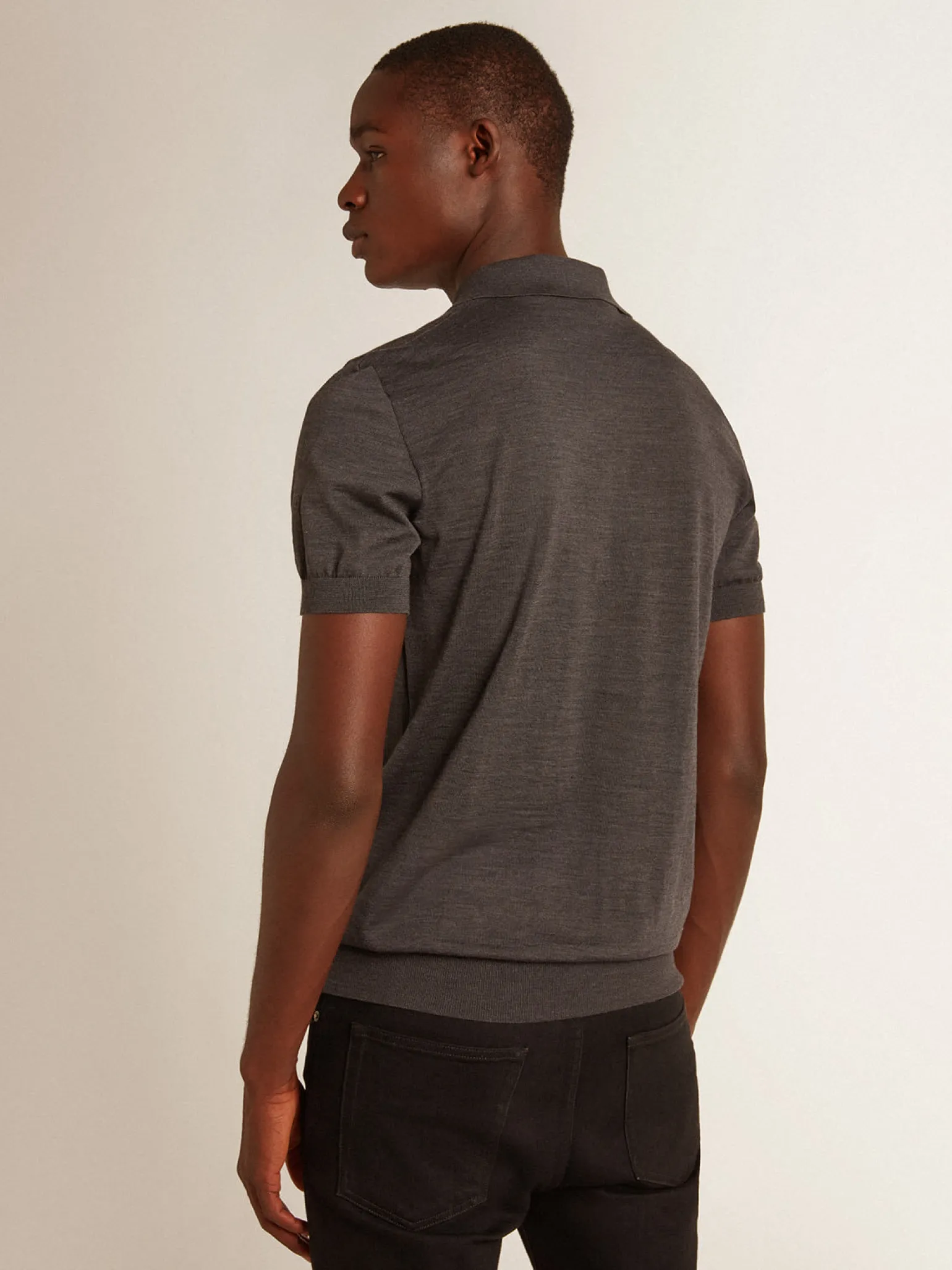 Best Polo masculina de manga curta de lã merino cinza Camisetas