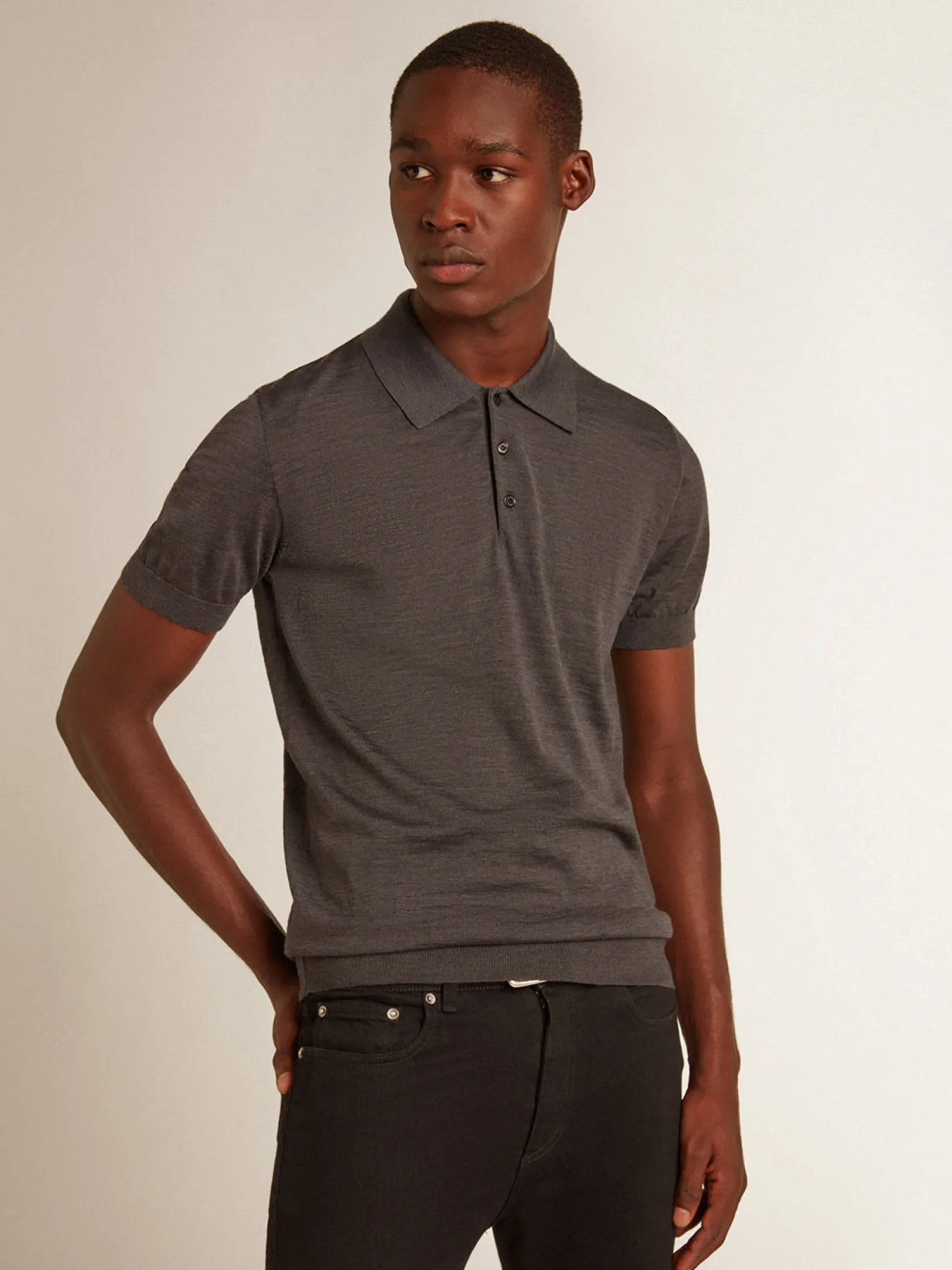 Best Polo masculina de manga curta de lã merino cinza Camisetas