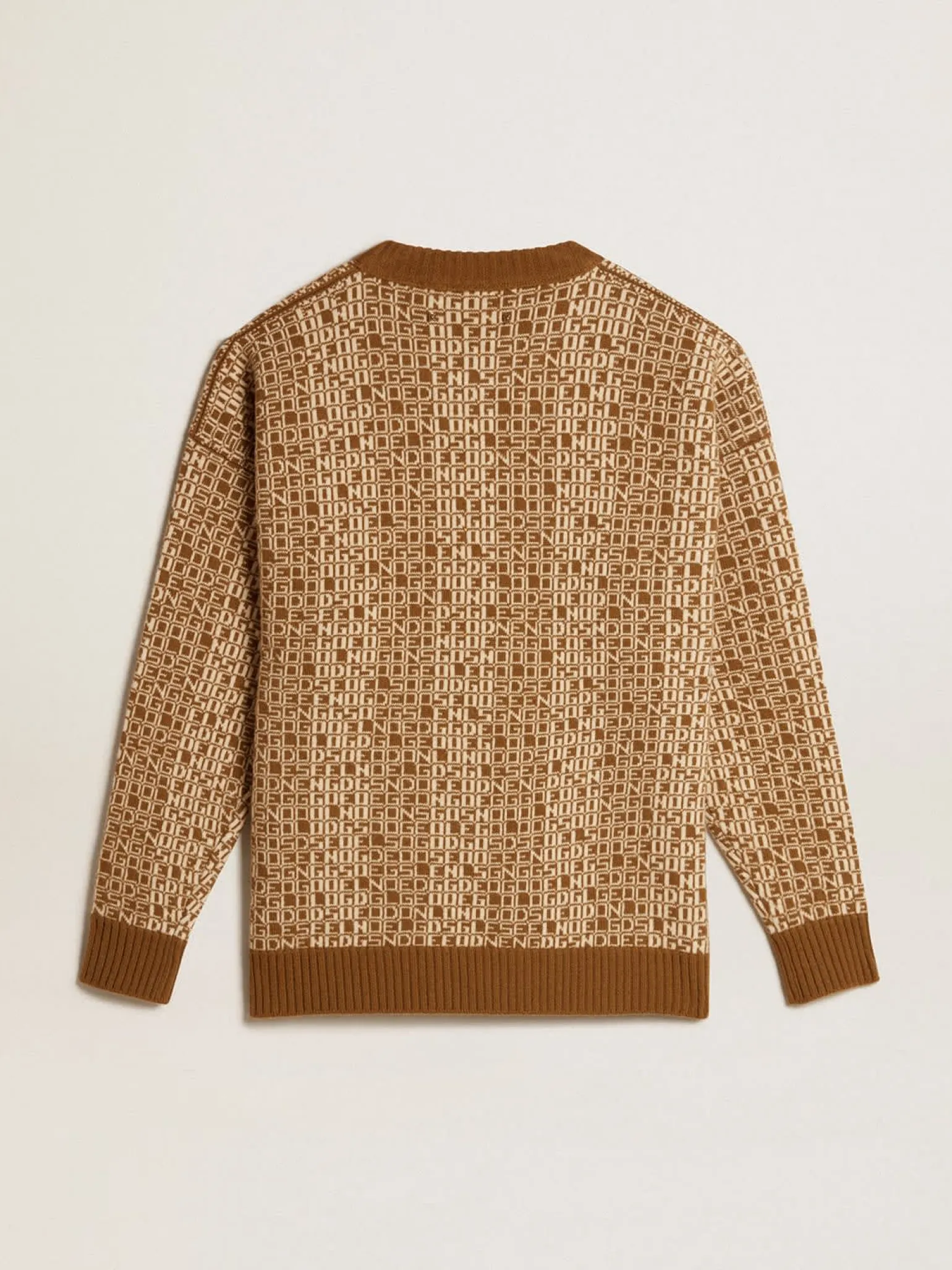 Online Pulôver de gola redonda com estampa lettering-jacquard verde-oliva Malhas
