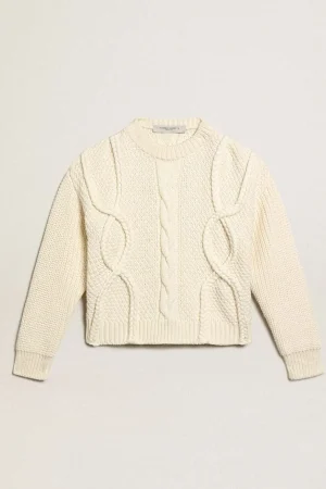 Best Sale Pulôver feminino de gola redonda de lã com padrão entrelaçado MULHER Malhas