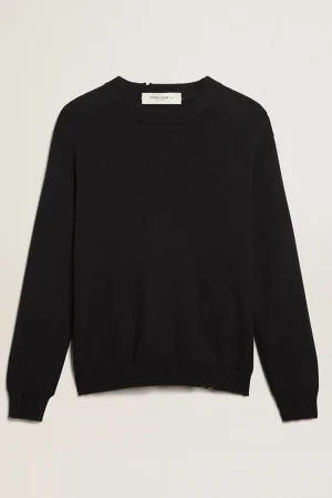 Clearance Pulôver masculino de gola redonda de algodão azul-escuro Malhas