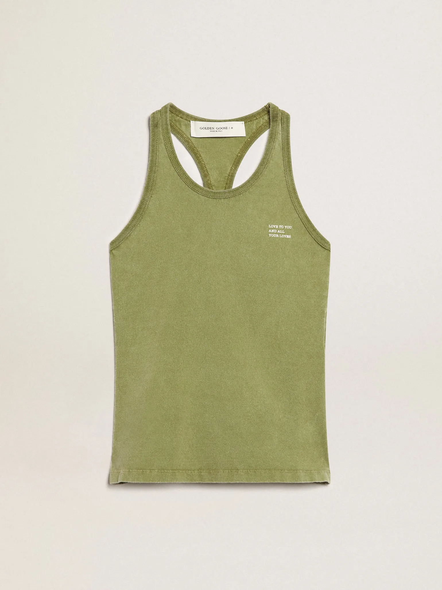 Cheap Regata cor de pesto com escrita branca na frente MULHER Camisetas