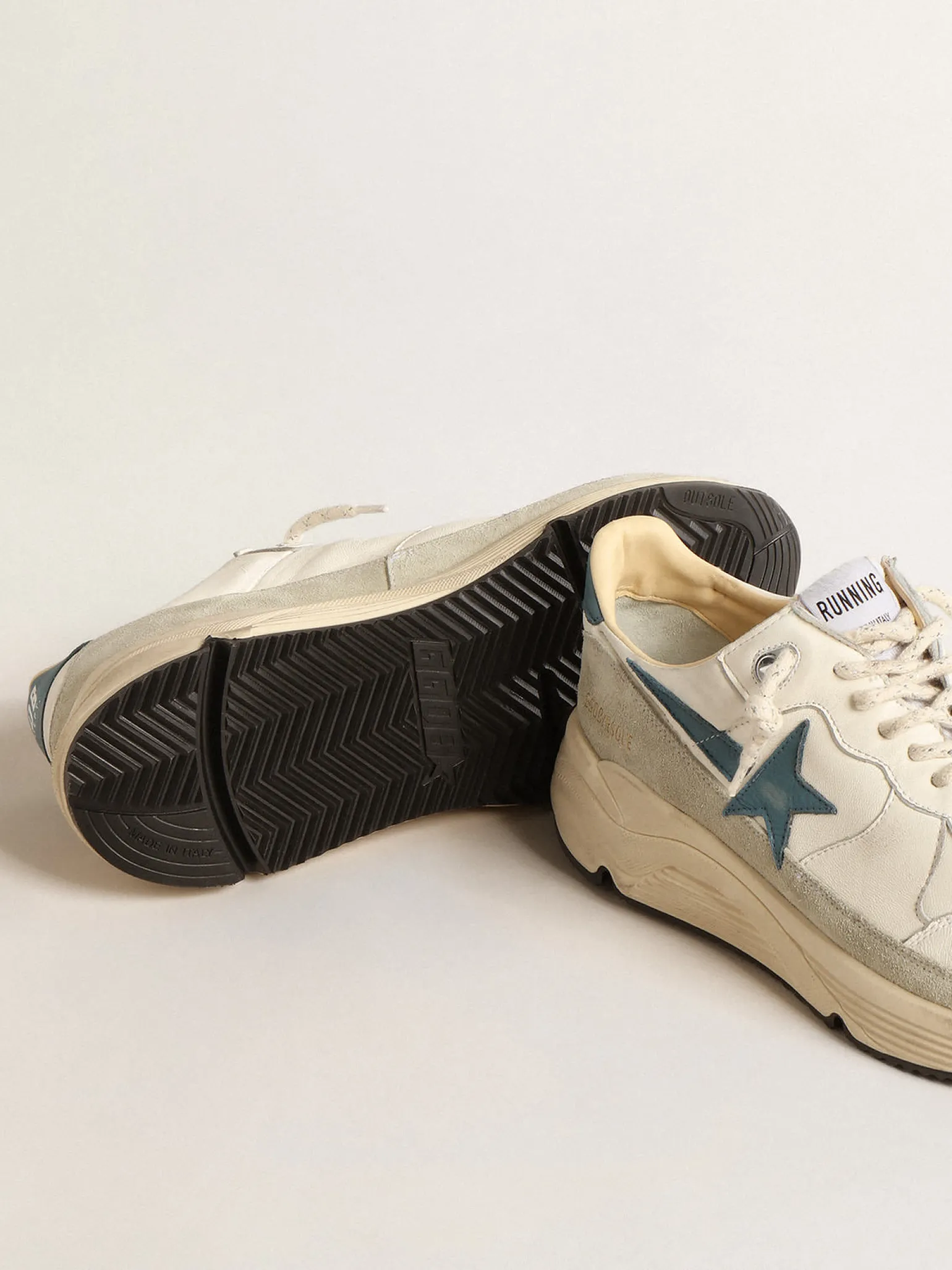 Online Running Sole de napa com estrela de couro azul e inserção de suede Running Sole