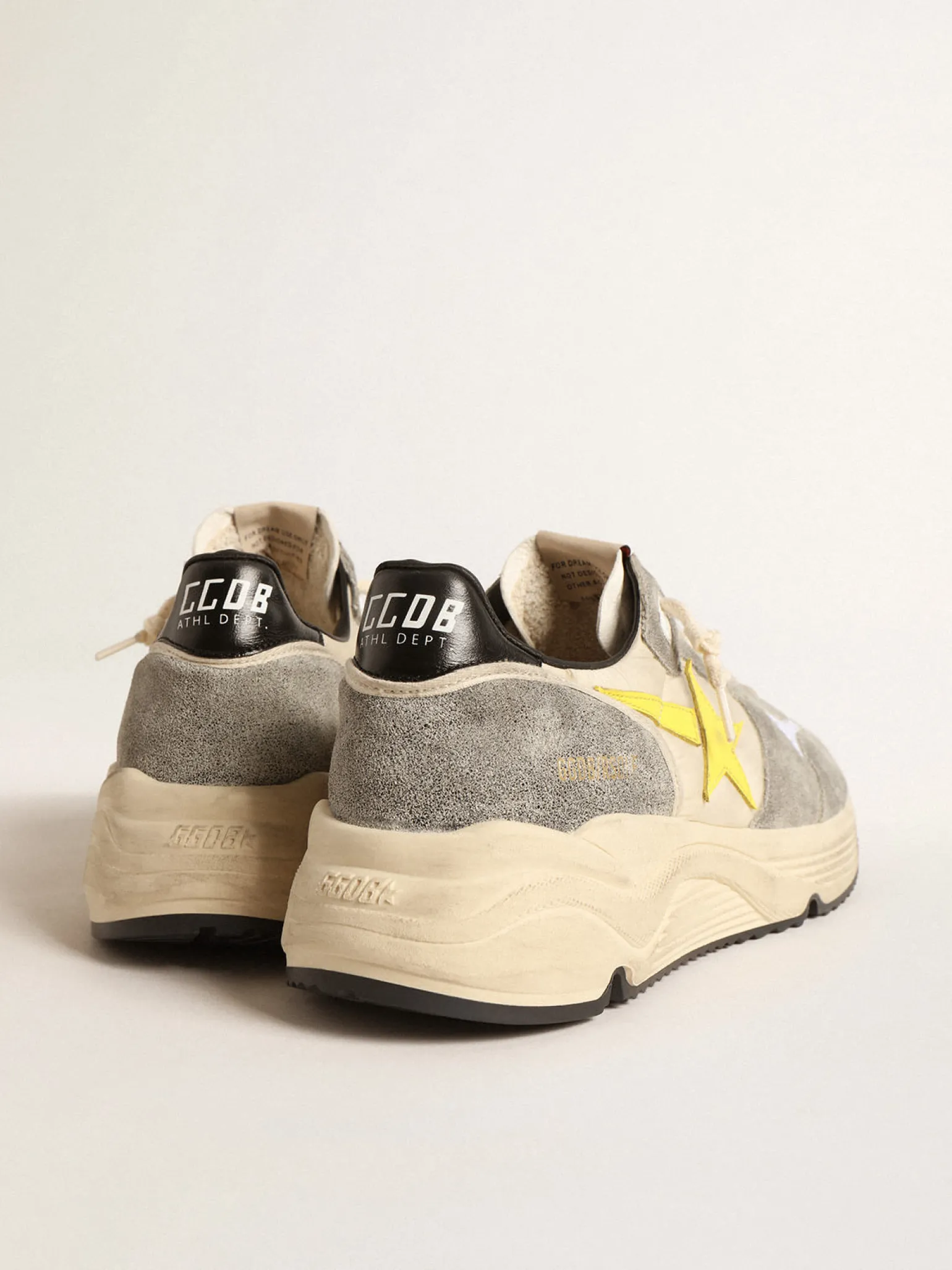 Clearance Running Sole de náilon bege e suede cinza com estrela amarela Running Sole