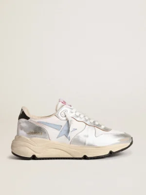 Sale Running Sole de náilon e couro metálico prateado com estrela azul MULHER Running Sole