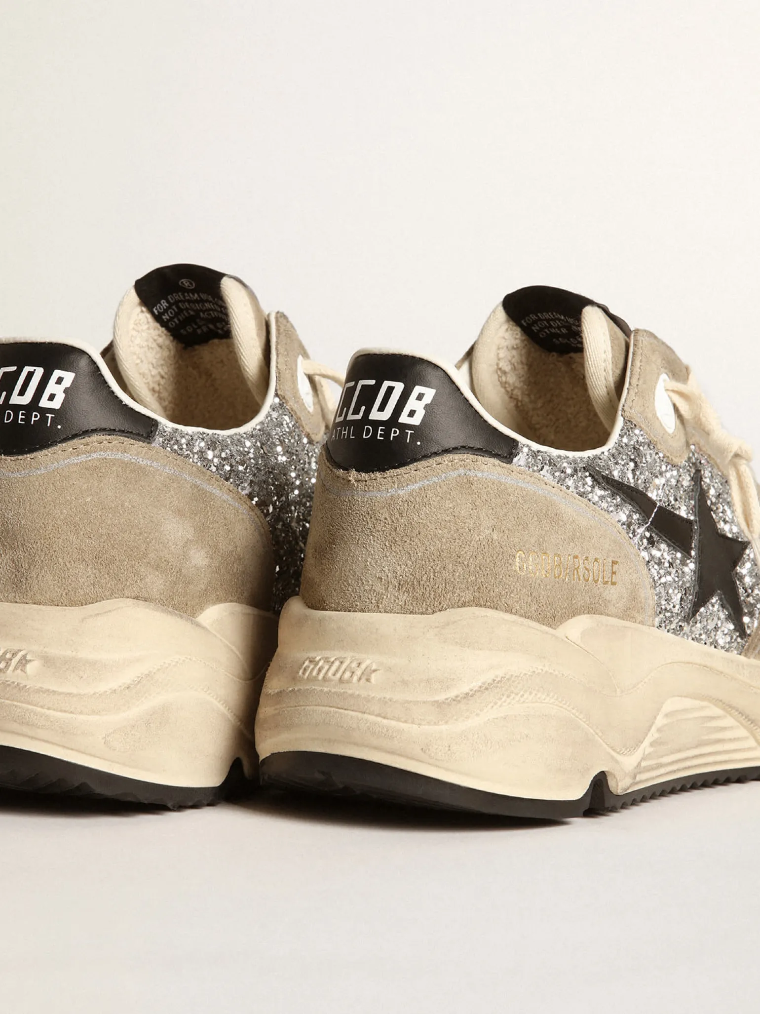 Cheap Running Sole feminino em glitter prateado e suede havana-rosado MULHER Running Sole