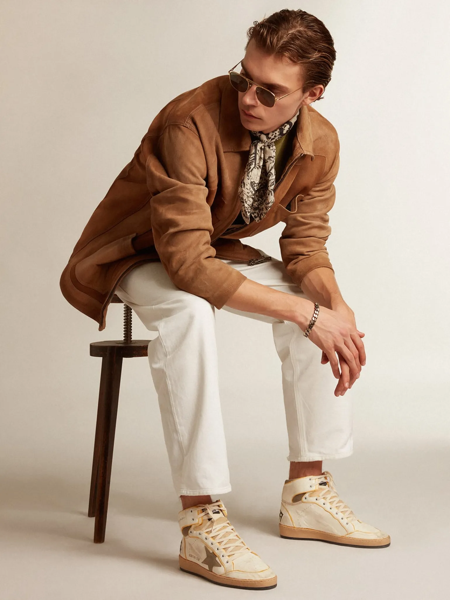 Flash Sale Sky-Star Masculino de napa branca com estrela de suede havana-rosado Sky-Star