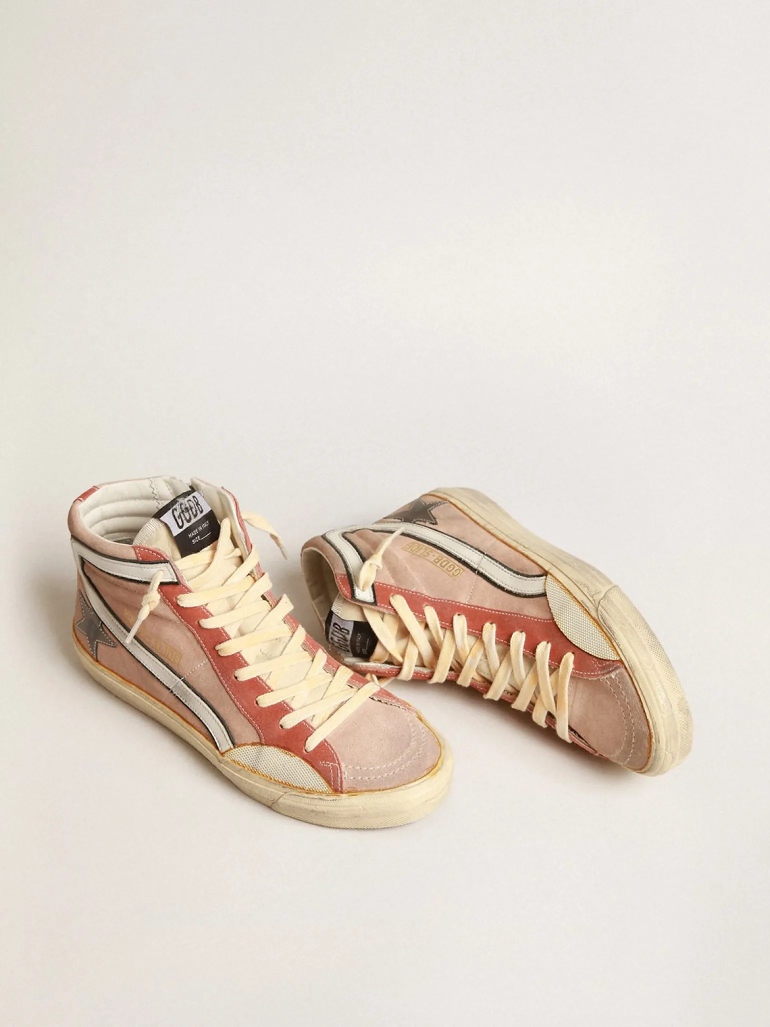 Best Sale Slide de suede rosa com estrela de couro metálico cor antracite MULHER Slide