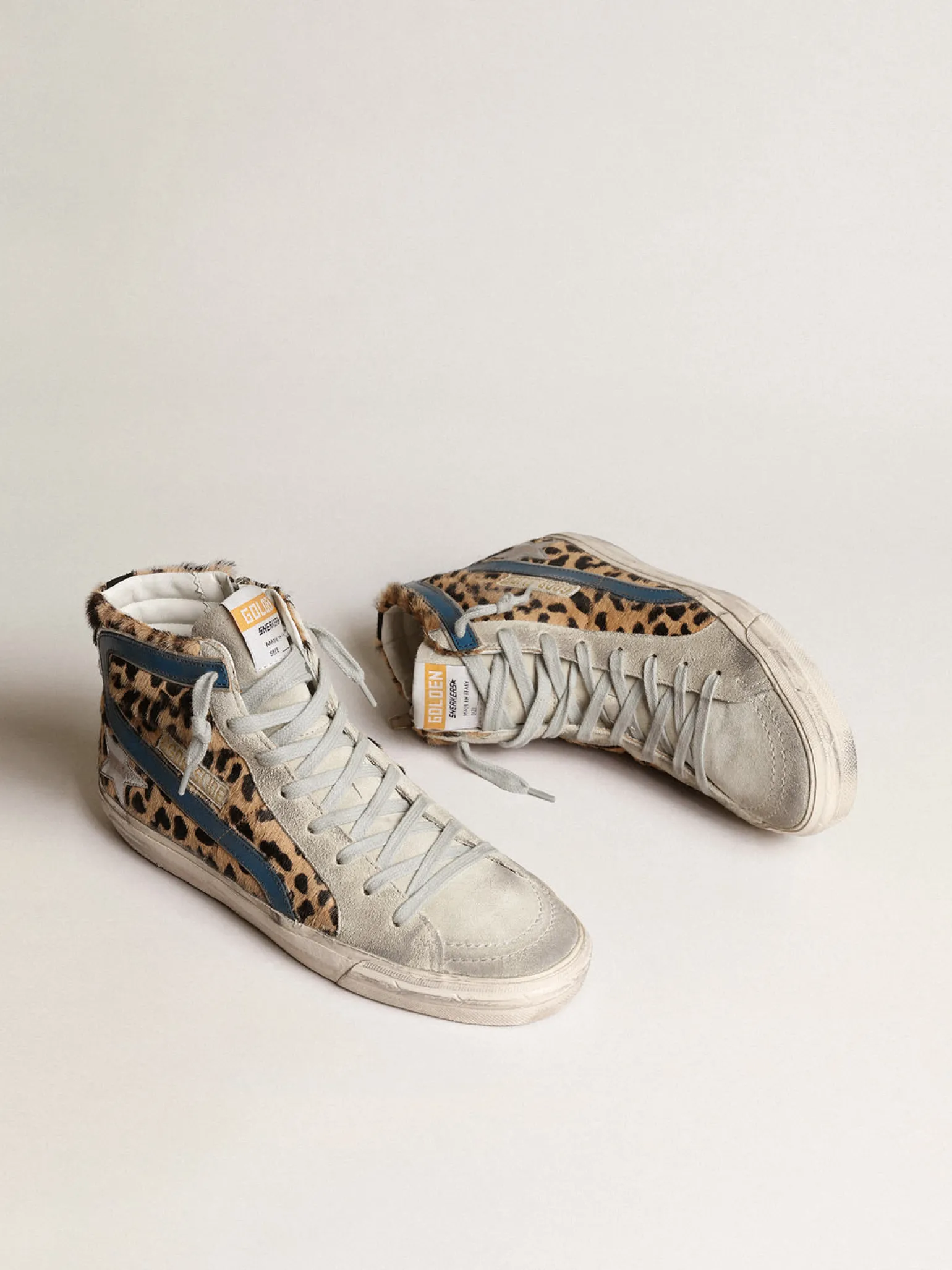 Sale Slide feminino de cavalinho leopardo com estrela de couro prateado MULHER Slide