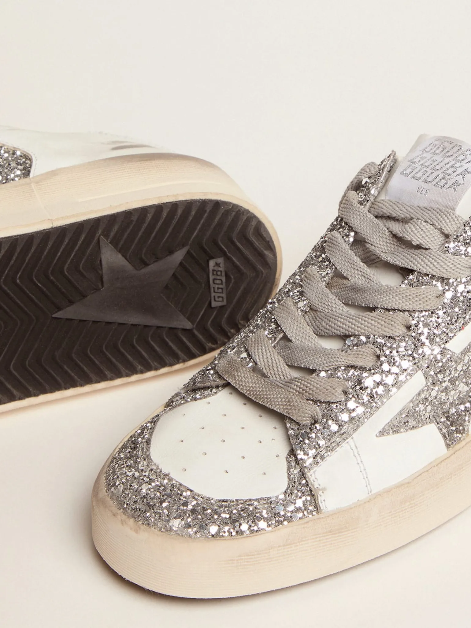 Store Stardan feminino de couro branco e glitter MULHER Stardan