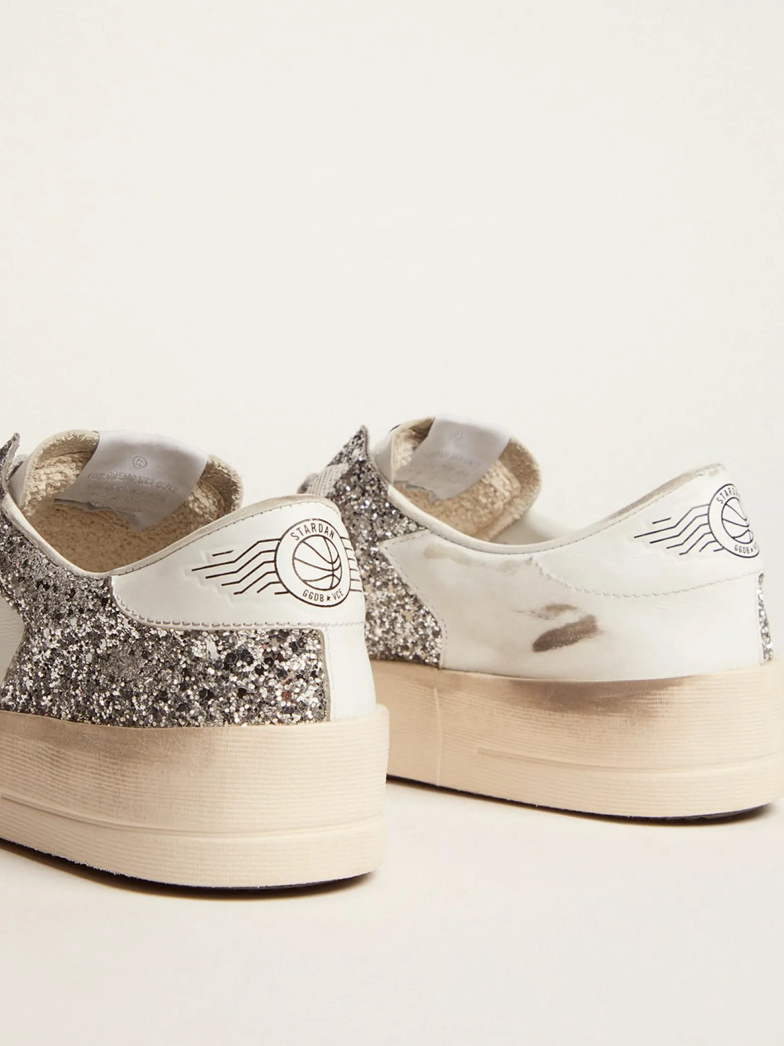 Store Stardan feminino de couro branco e glitter MULHER Stardan