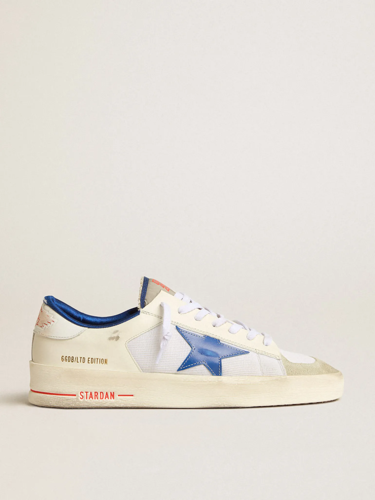 Clearance Stardan LTD de tela e couro brancos com estrela azul e talão branco Stardan