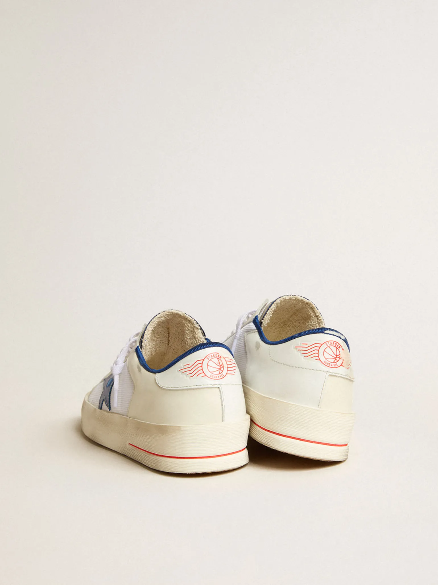Clearance Stardan LTD de tela e couro brancos com estrela azul e talão branco Stardan
