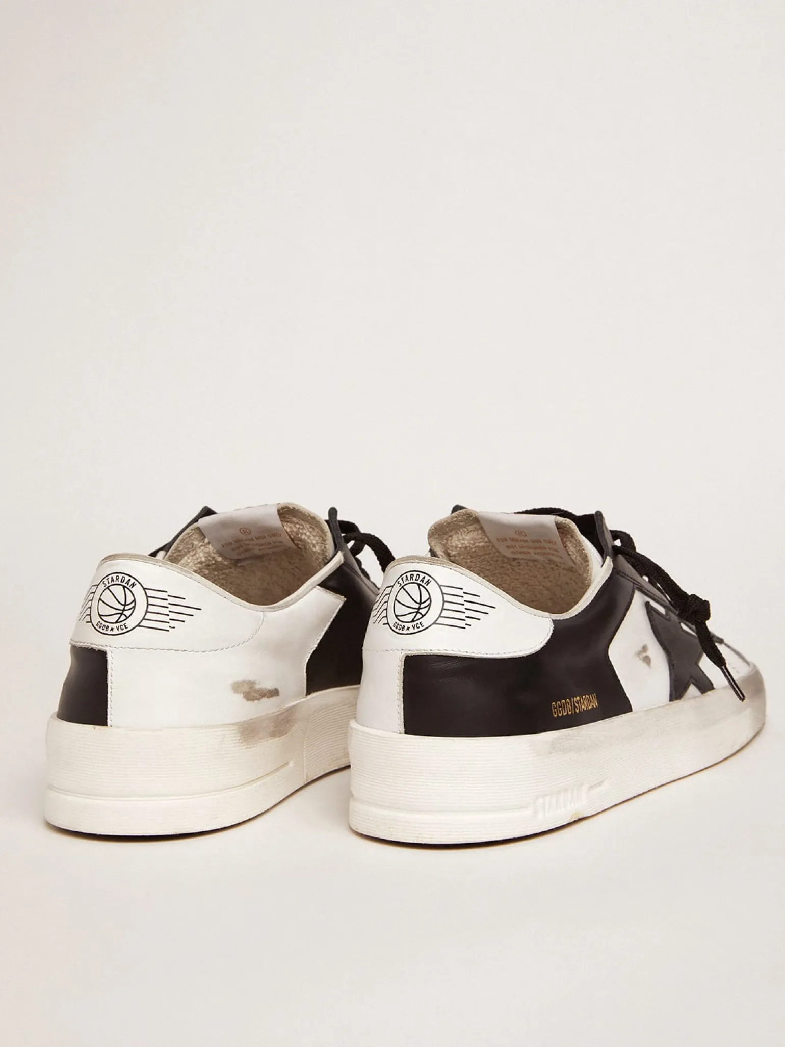 Online Stardan masculino de couro branco e preto Stardan