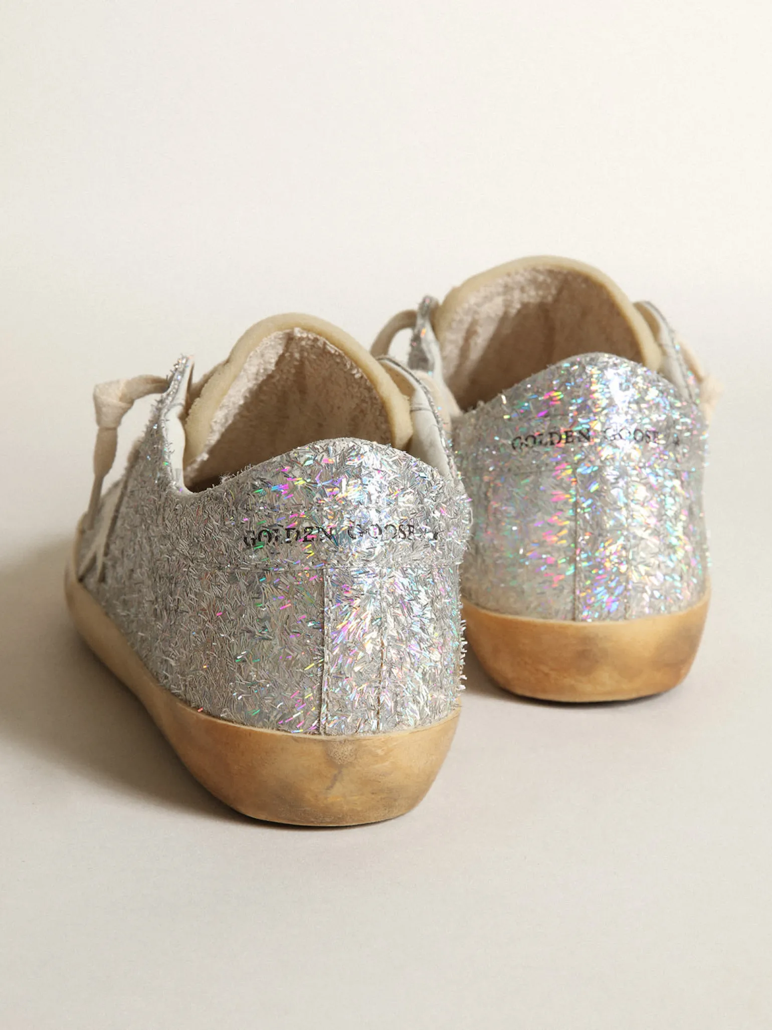 Cheap Super-Star com detalhes de lurex prateado e estrela de couro branco MULHER Super-Star