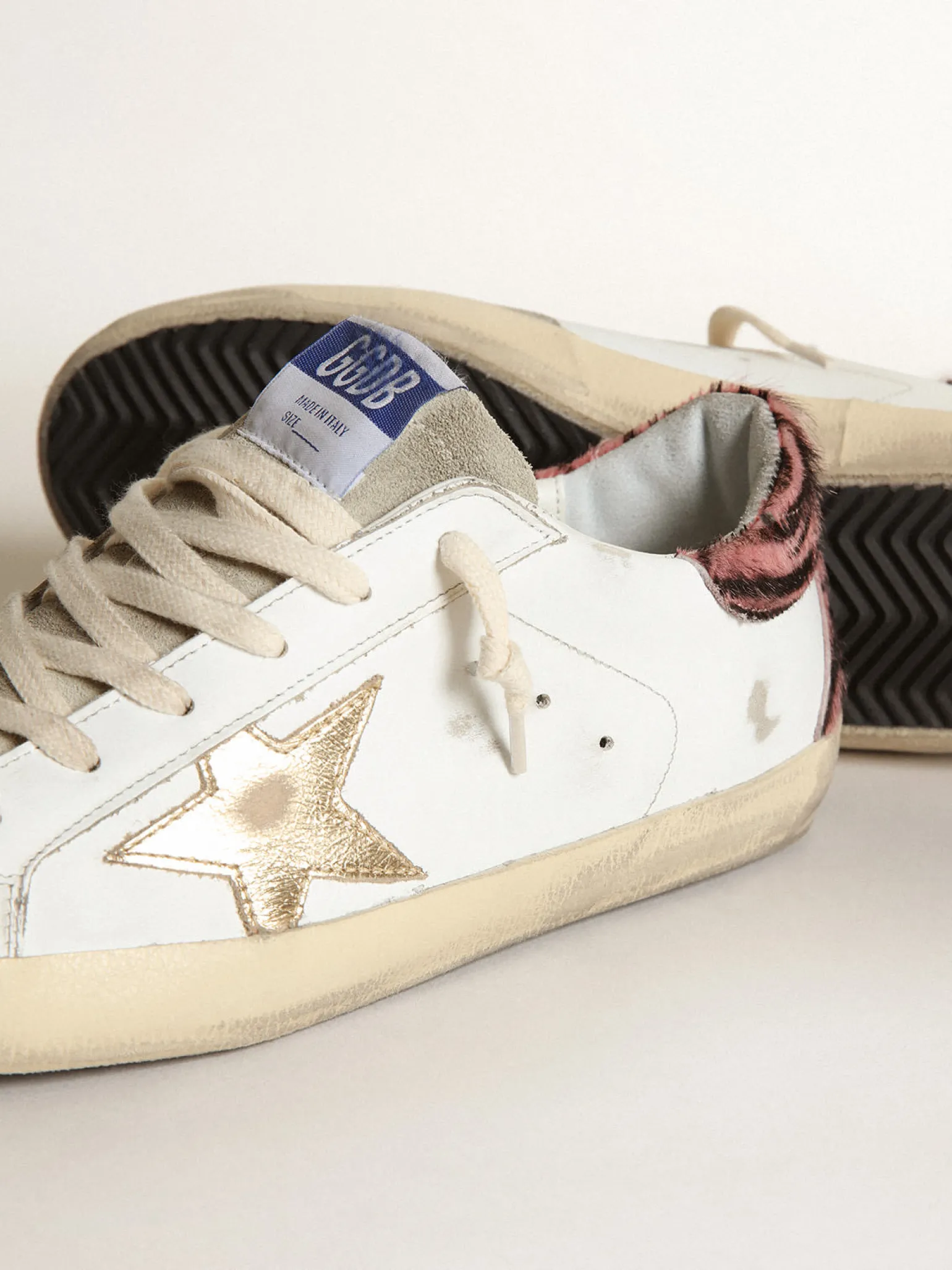 Cheap Super-Star com estrela de couro dourado e talão de cavalinho zebrado MULHER Super-Star