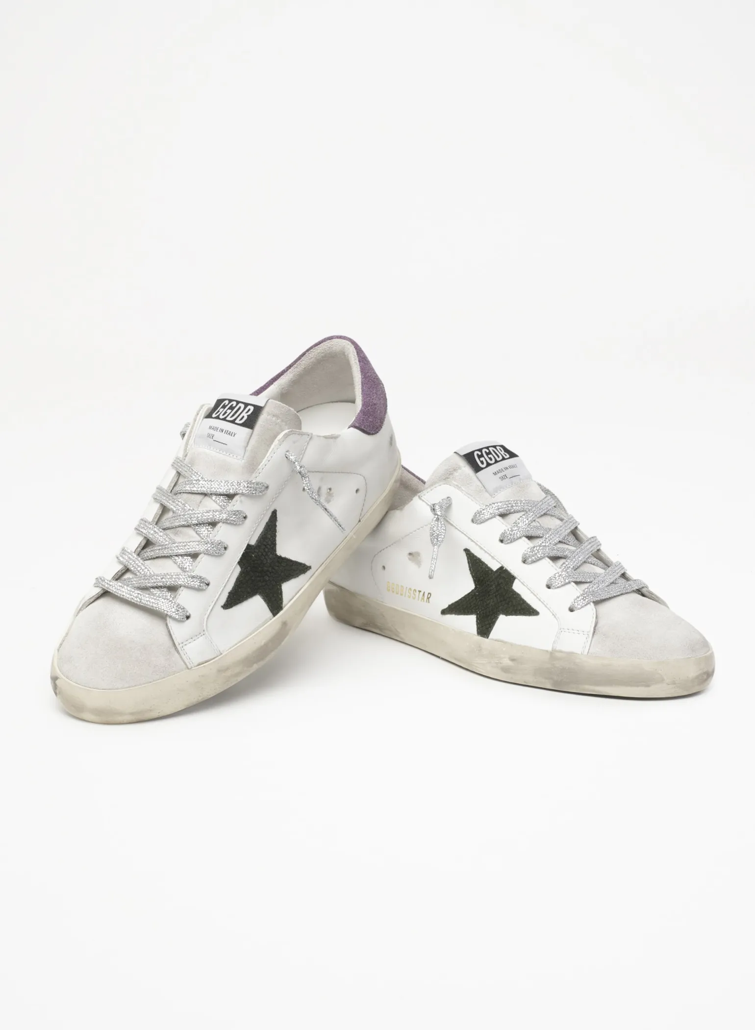 Sale Super-Star com estrela de suede com estampa de píton verde e talão roxo MULHER Super-Star