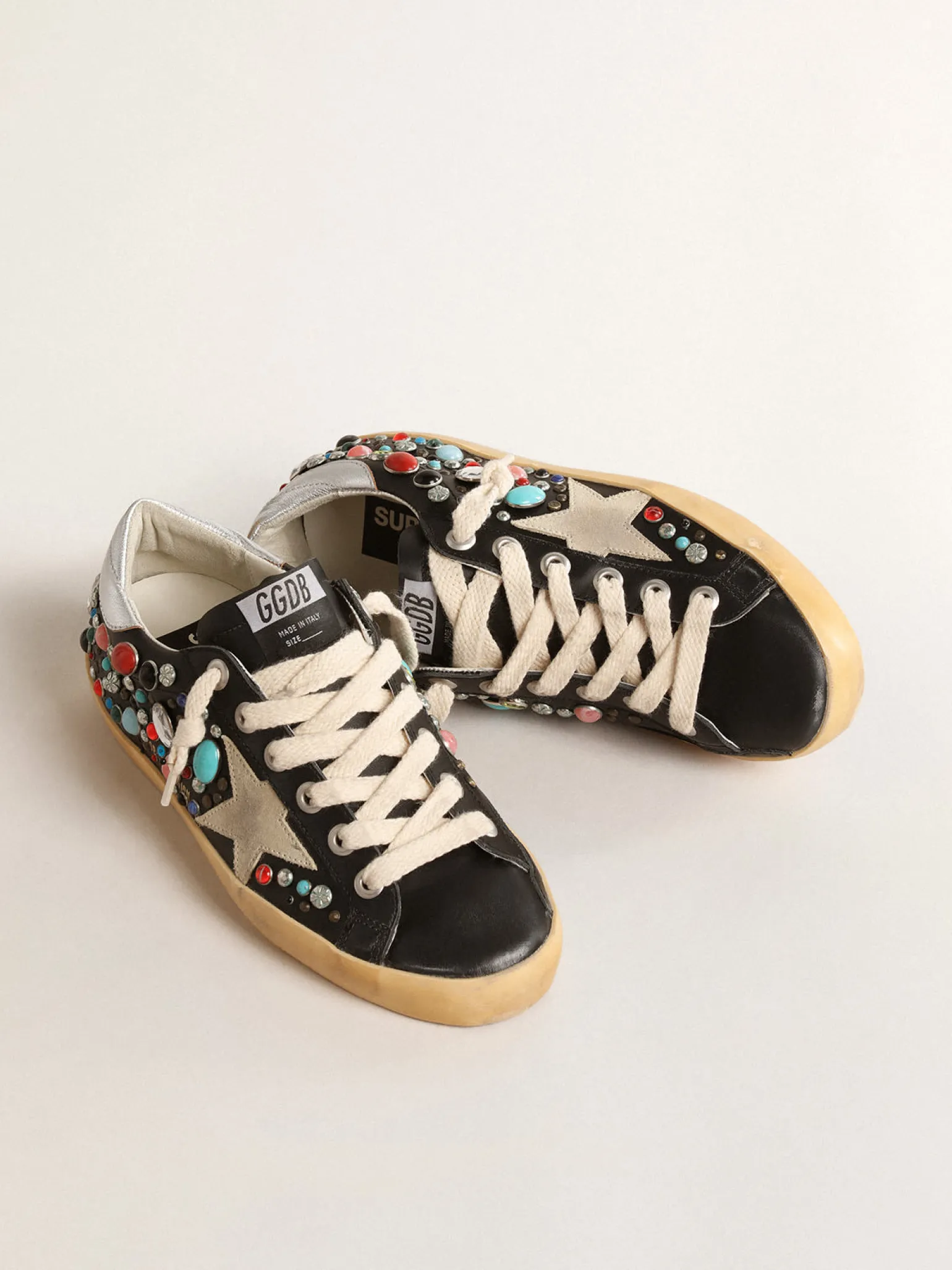 Clearance Super-Star com tachas coloridas e estrela de suede bege MULHER Super-Star