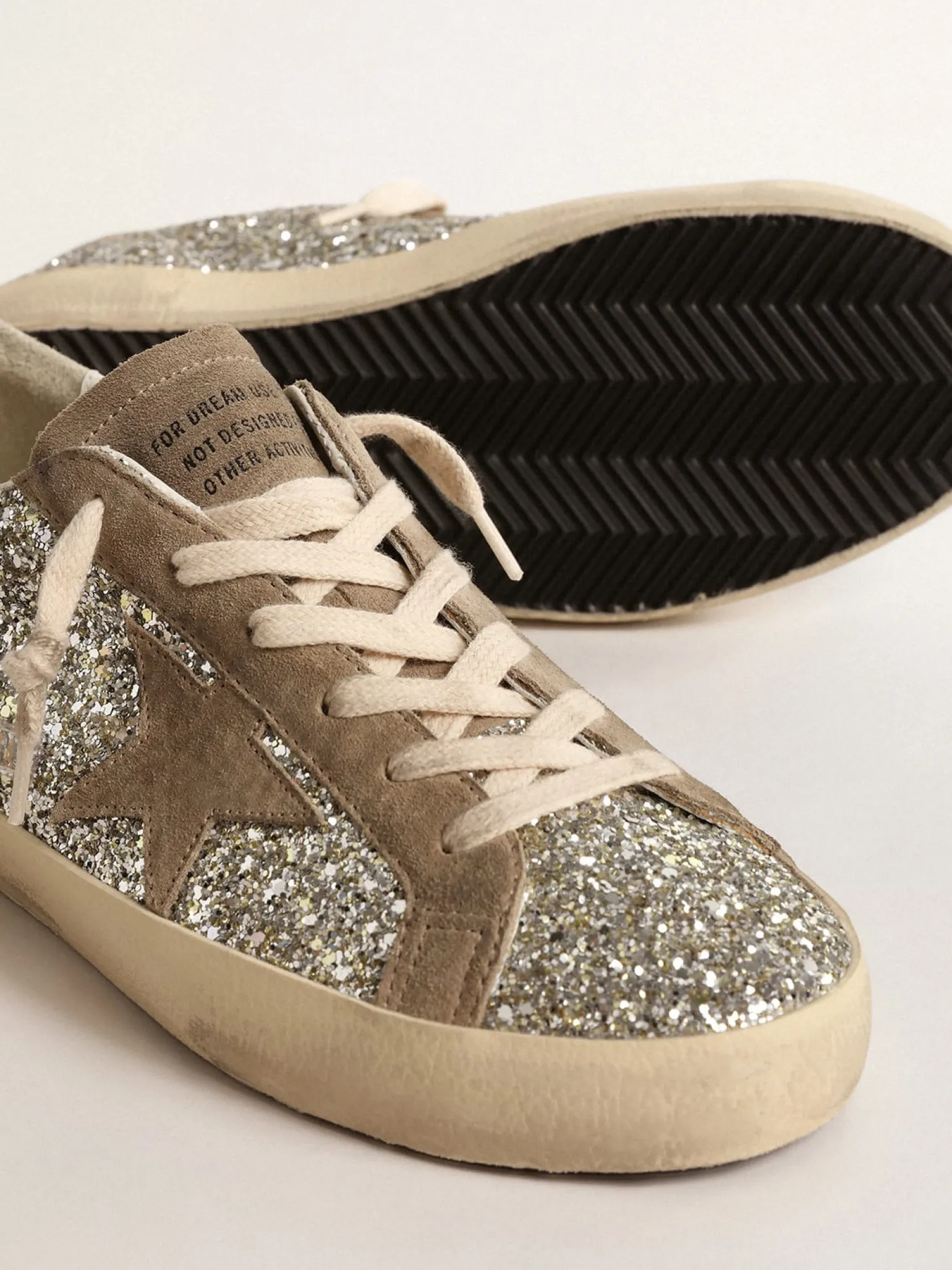 Cheap Super-Star de glitter platina com estrela de suede havana-rosado MULHER Super-Star