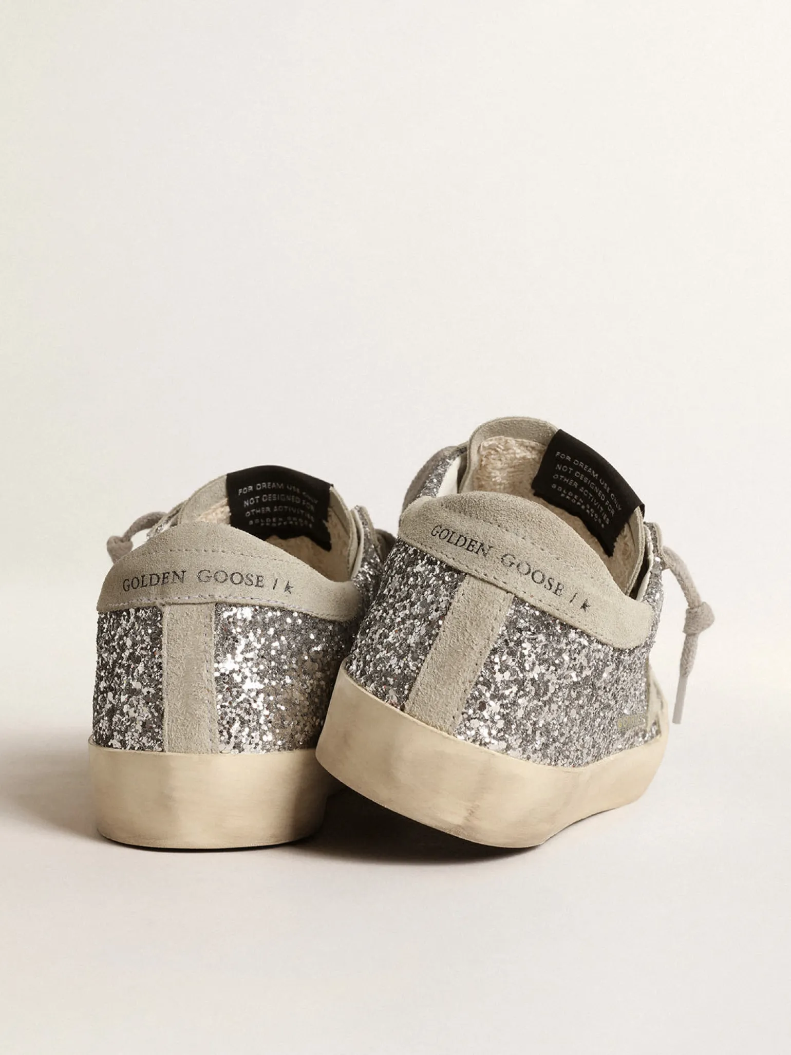 Cheap Super-Star de glitter prateado com estrela de suede cinza gelo MULHER Super-Star