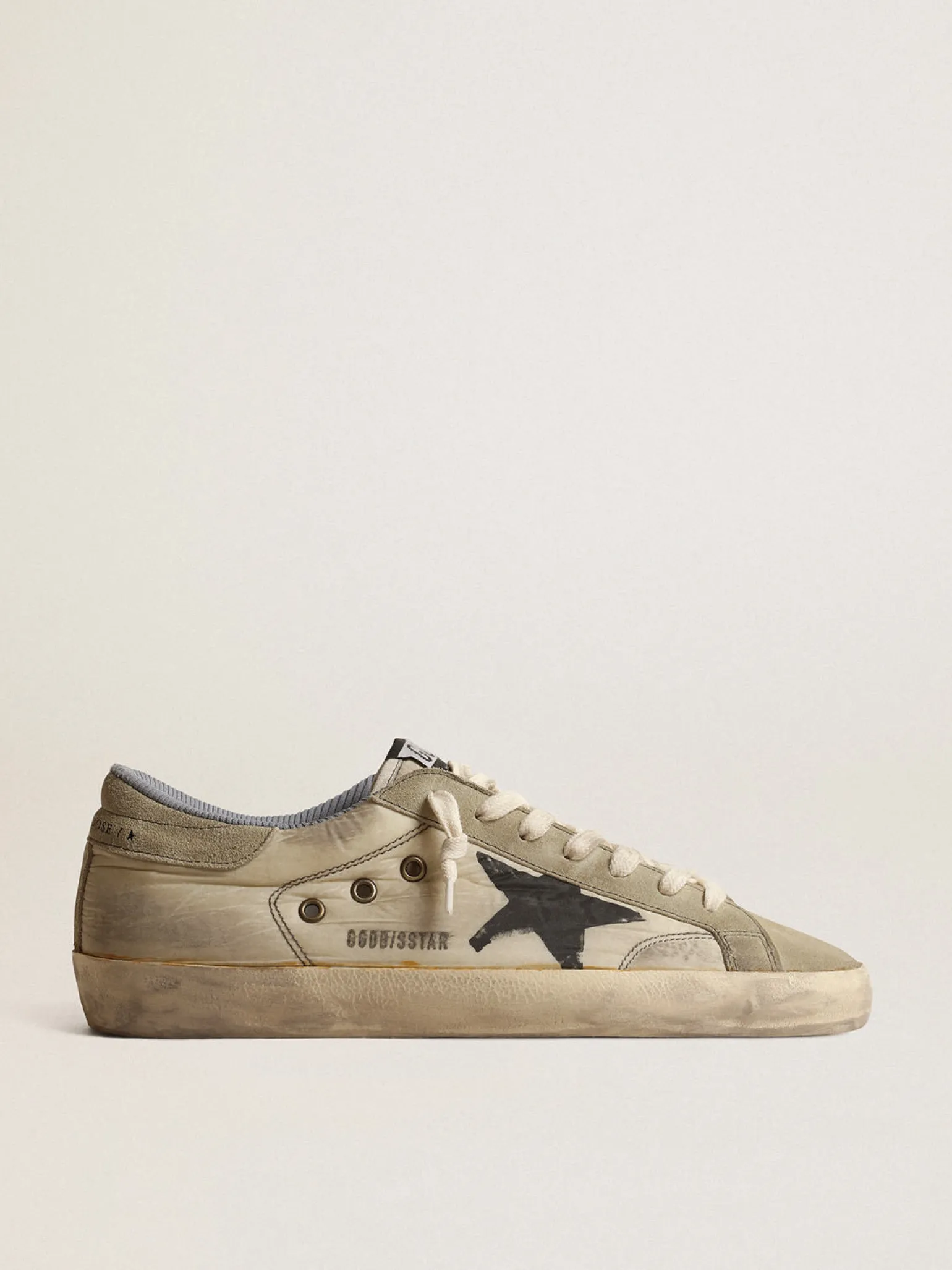 Flash Sale Super-Star de náilon com estrela serigrafada preta e talão de suede Super-Star