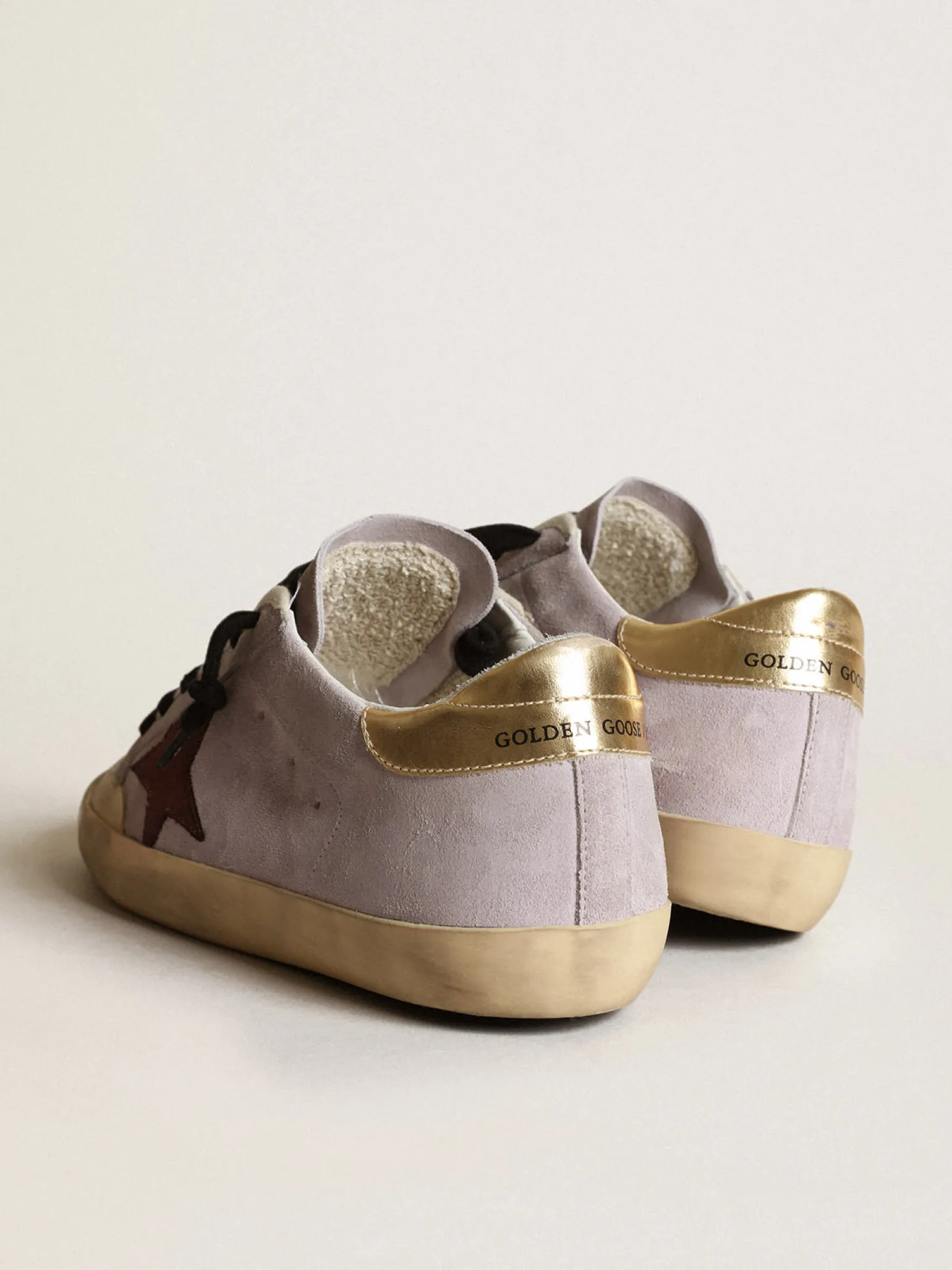 Clearance Super-Star de suede lilás com estrela marrom e talão dourado MULHER Super-Star