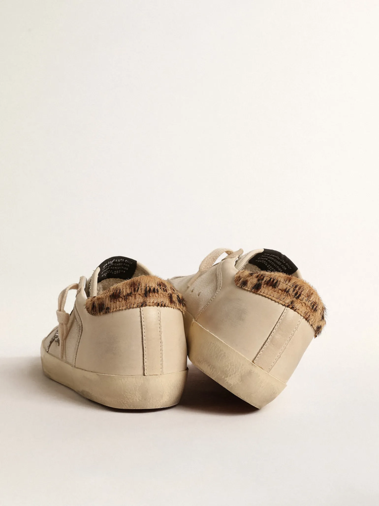 Outlet Super-Star de tela creme com estrela de glitter e talão leopardo MULHER Super-Star