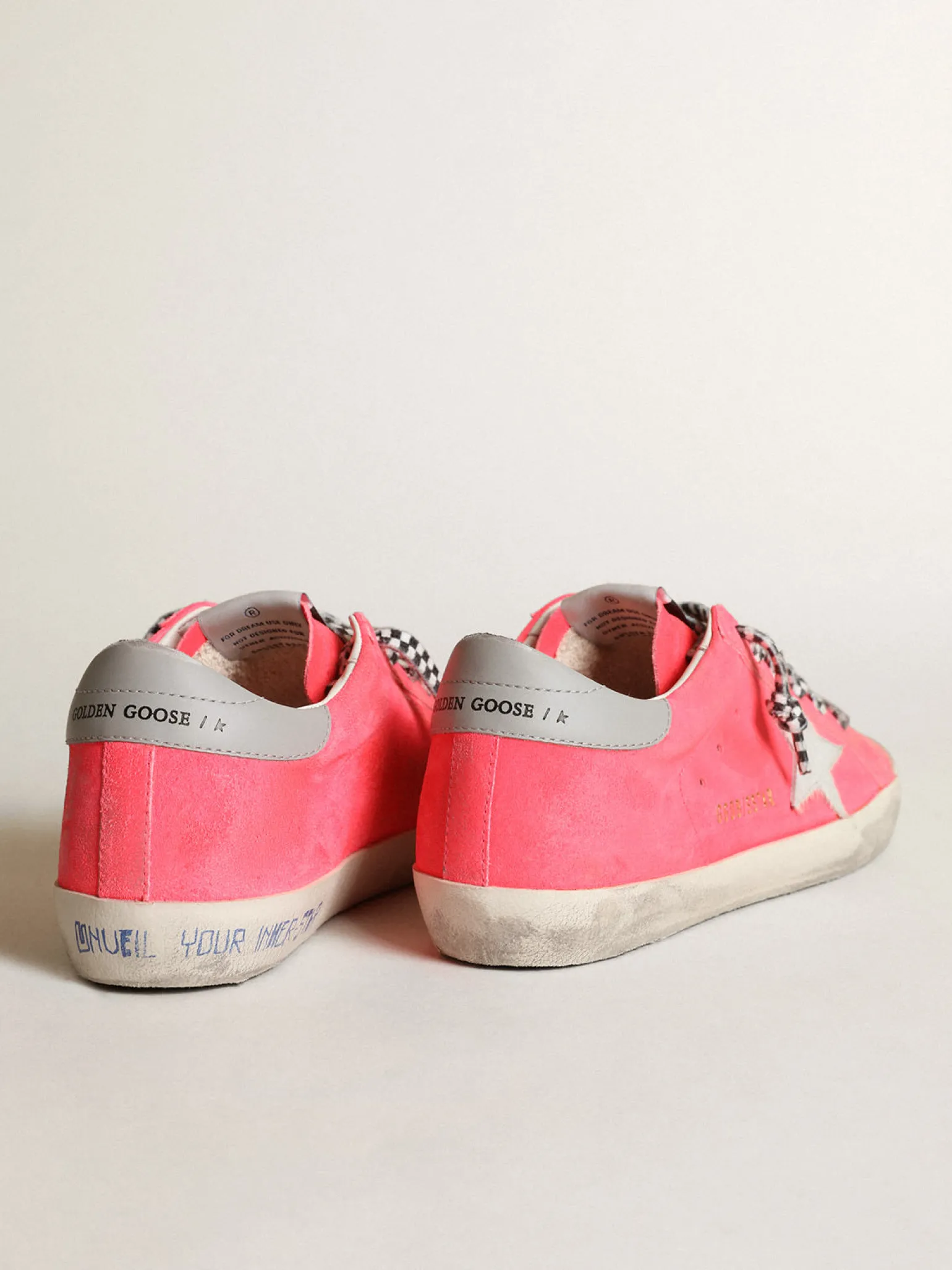 Fashion Super-Star feminino de suede cor de lagosta fluorescente com estrela MULHER Super-Star