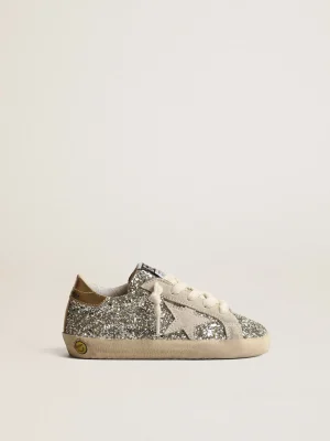 Best Sale Super-Star Junior de glitter com estrela de suede e talão dourado Meninas pequenas (1-3 anos)