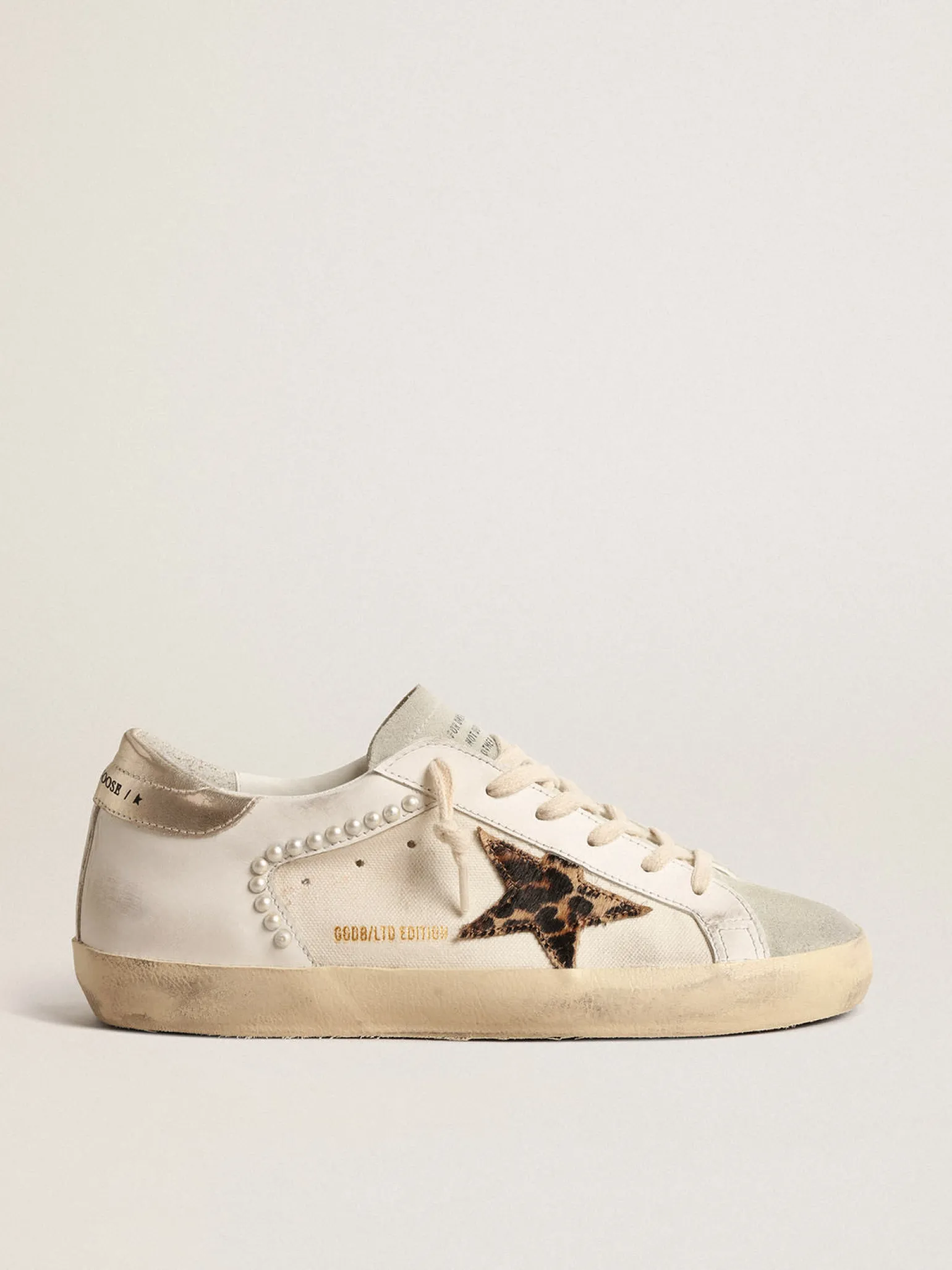 Outlet Super-Star LTD de lona e couro com estrela de cavalinho leopardo MULHER Super-Star